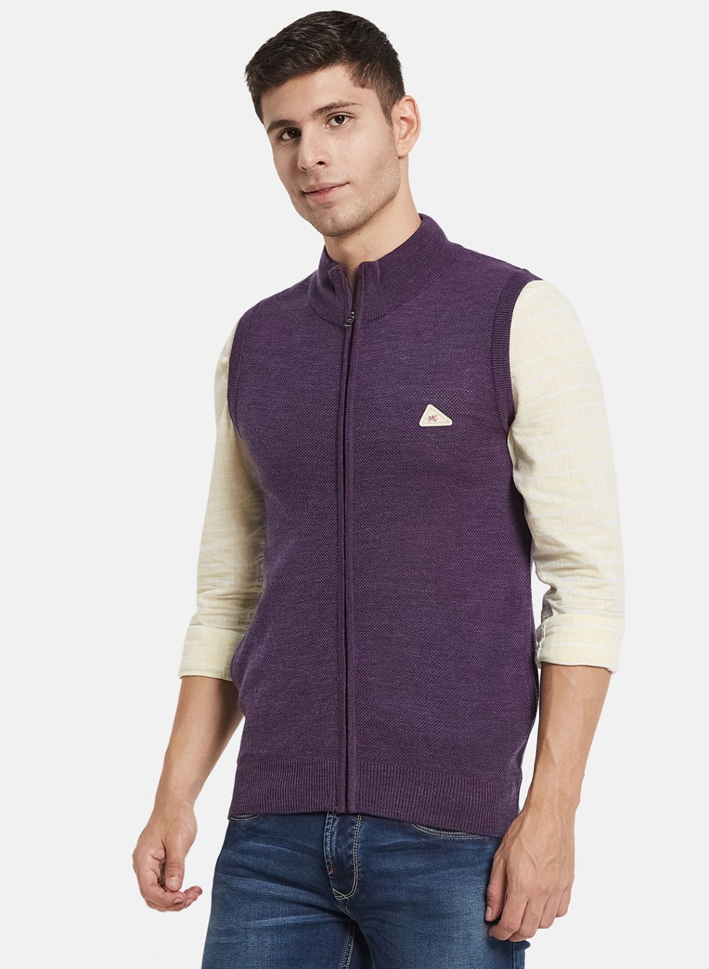 Men Purple Self Design Sweater