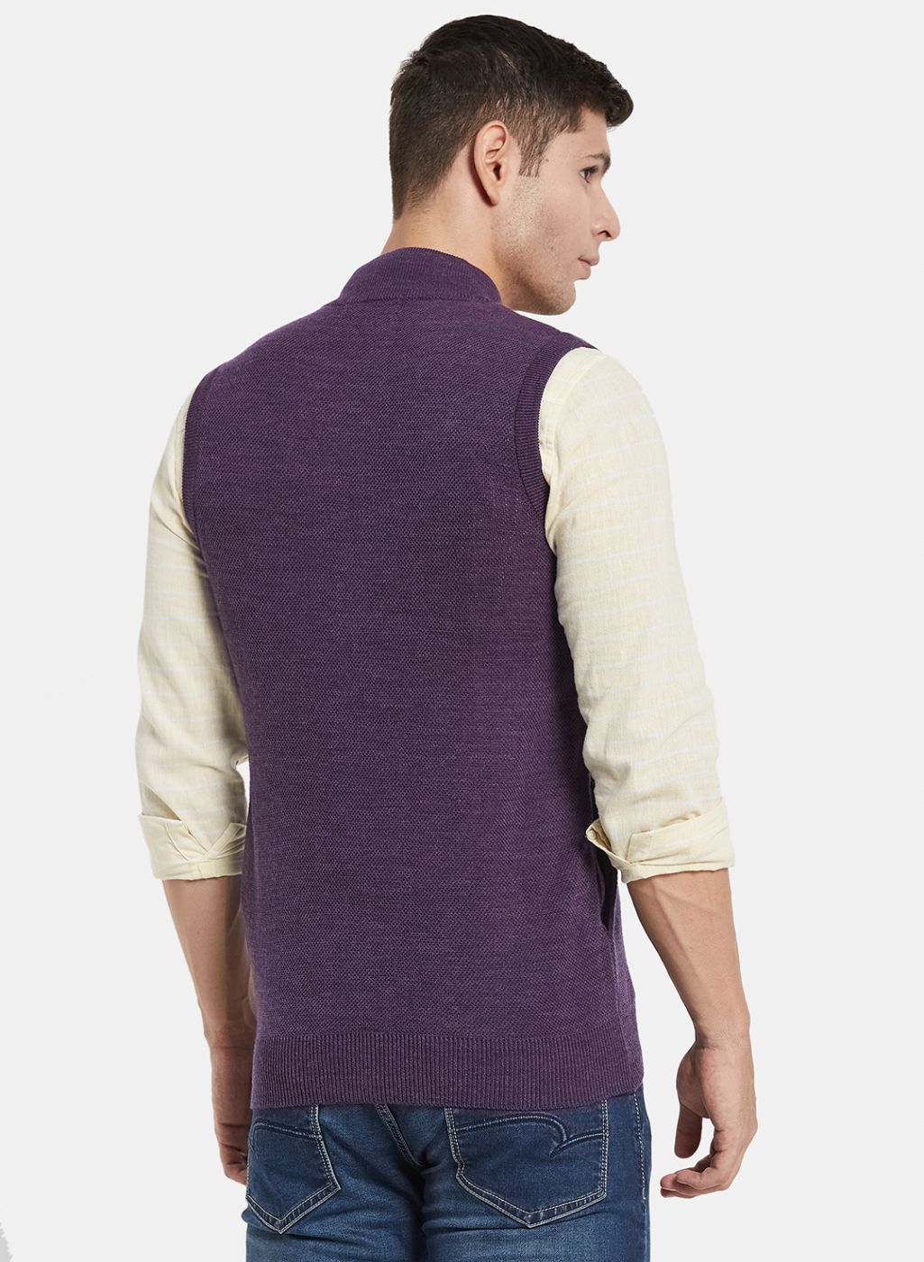 Men Purple Self Design Sweater