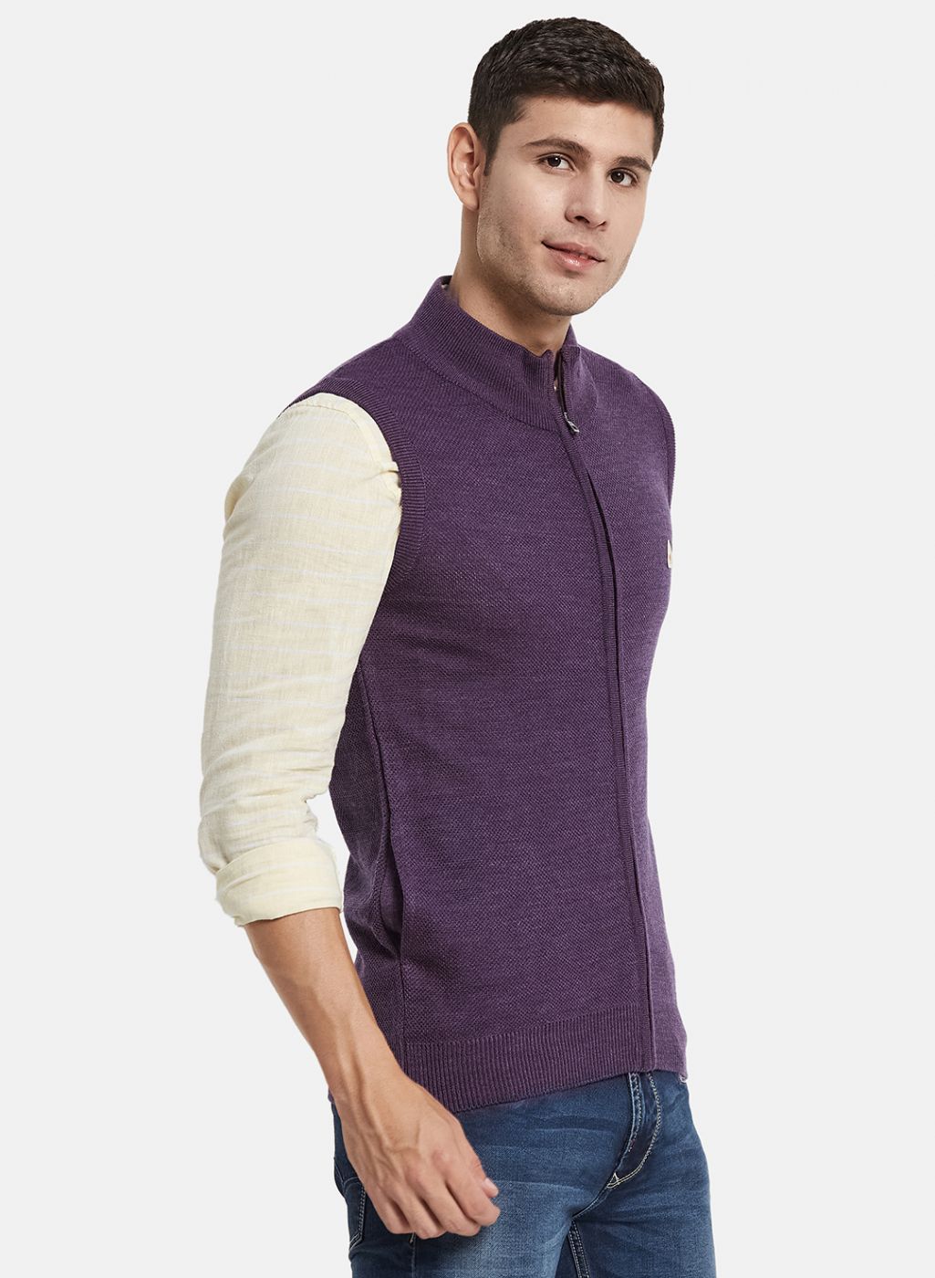 Men Purple Self Design Sweater