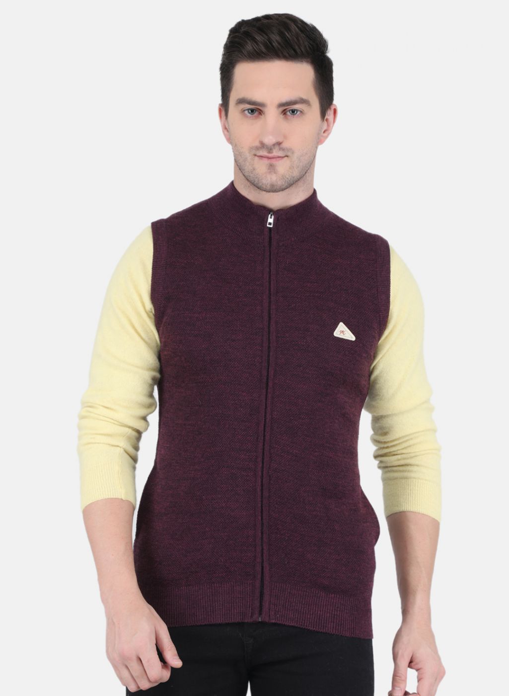 Men Maroon Self design Sweater