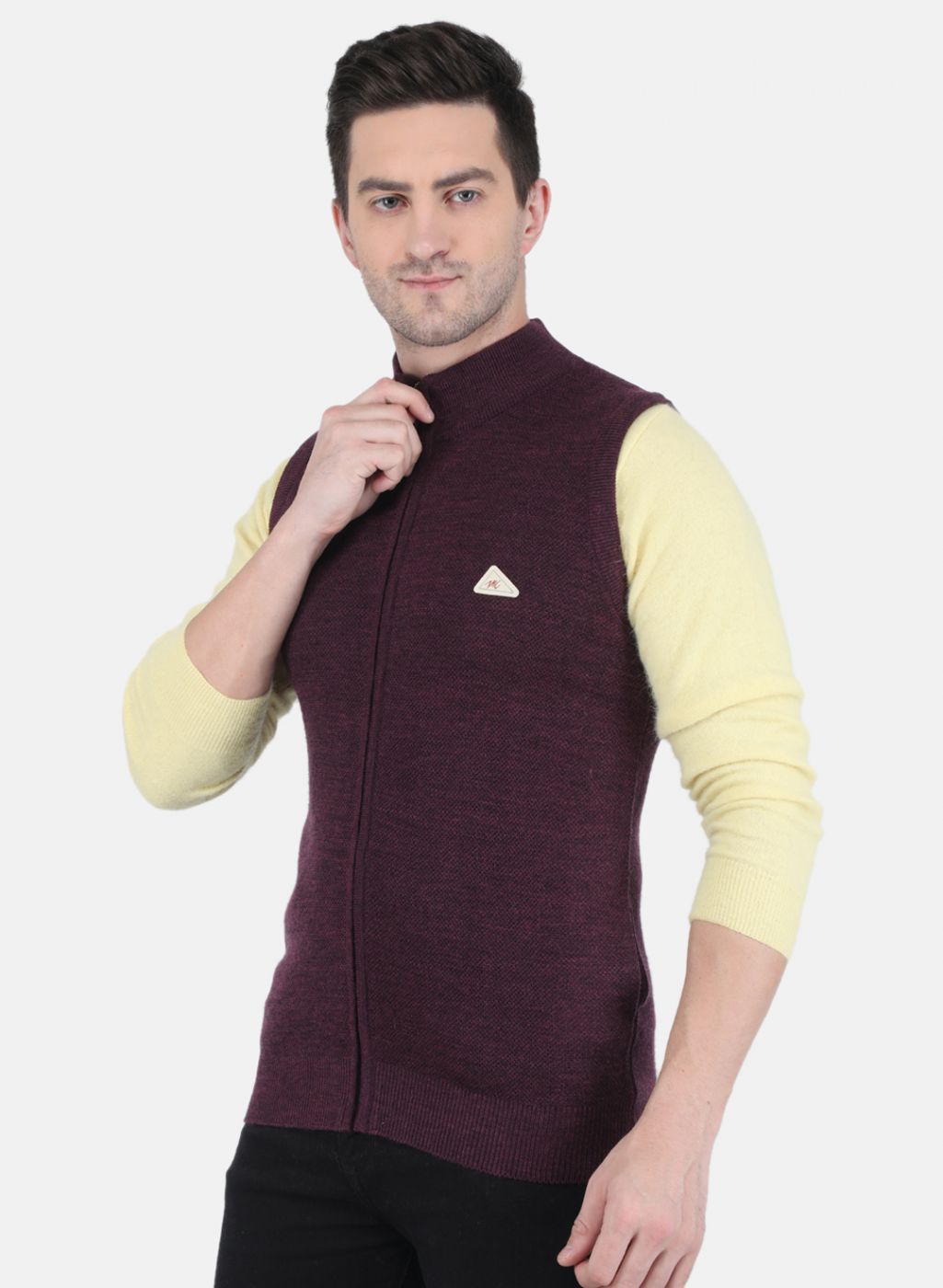 Men Maroon Self design Sweater