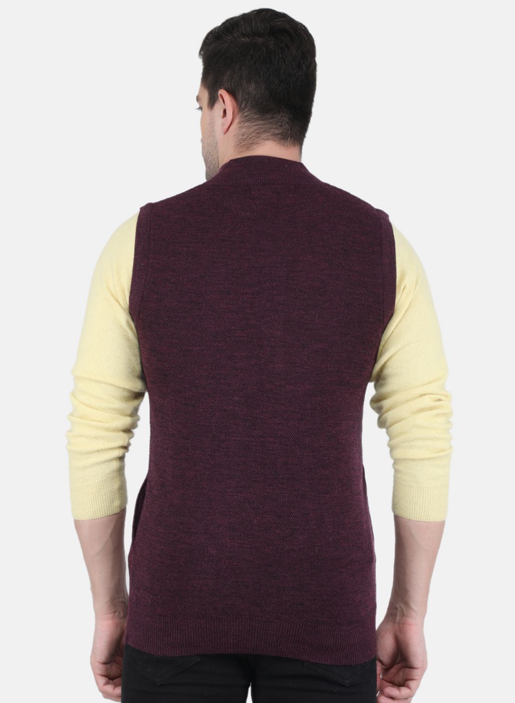 Men Maroon Self design Sweater