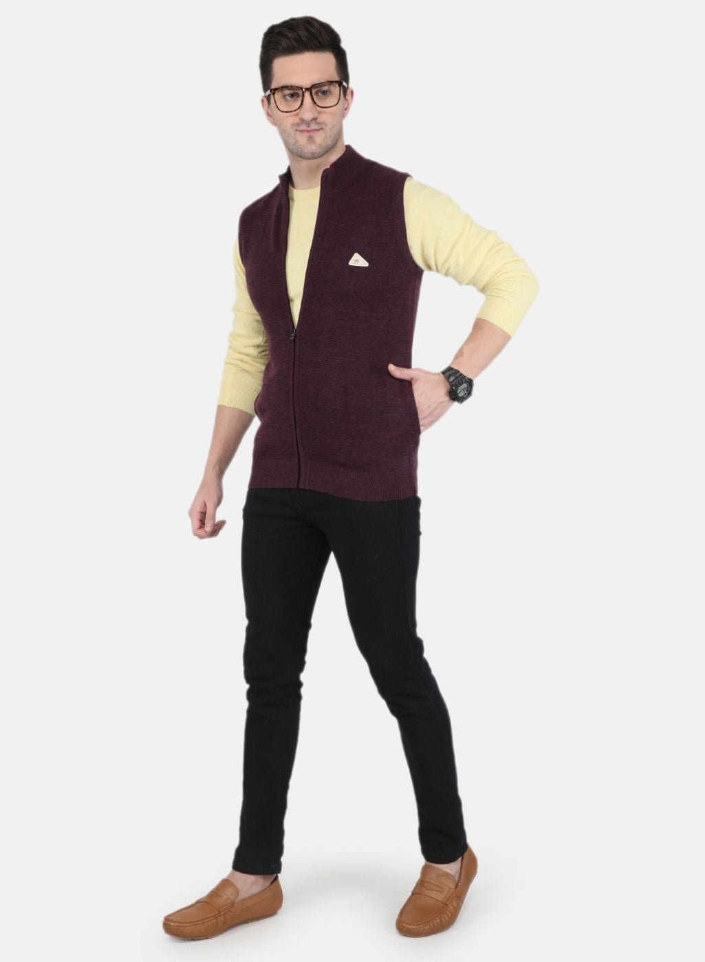 Men Maroon Self design Sweater