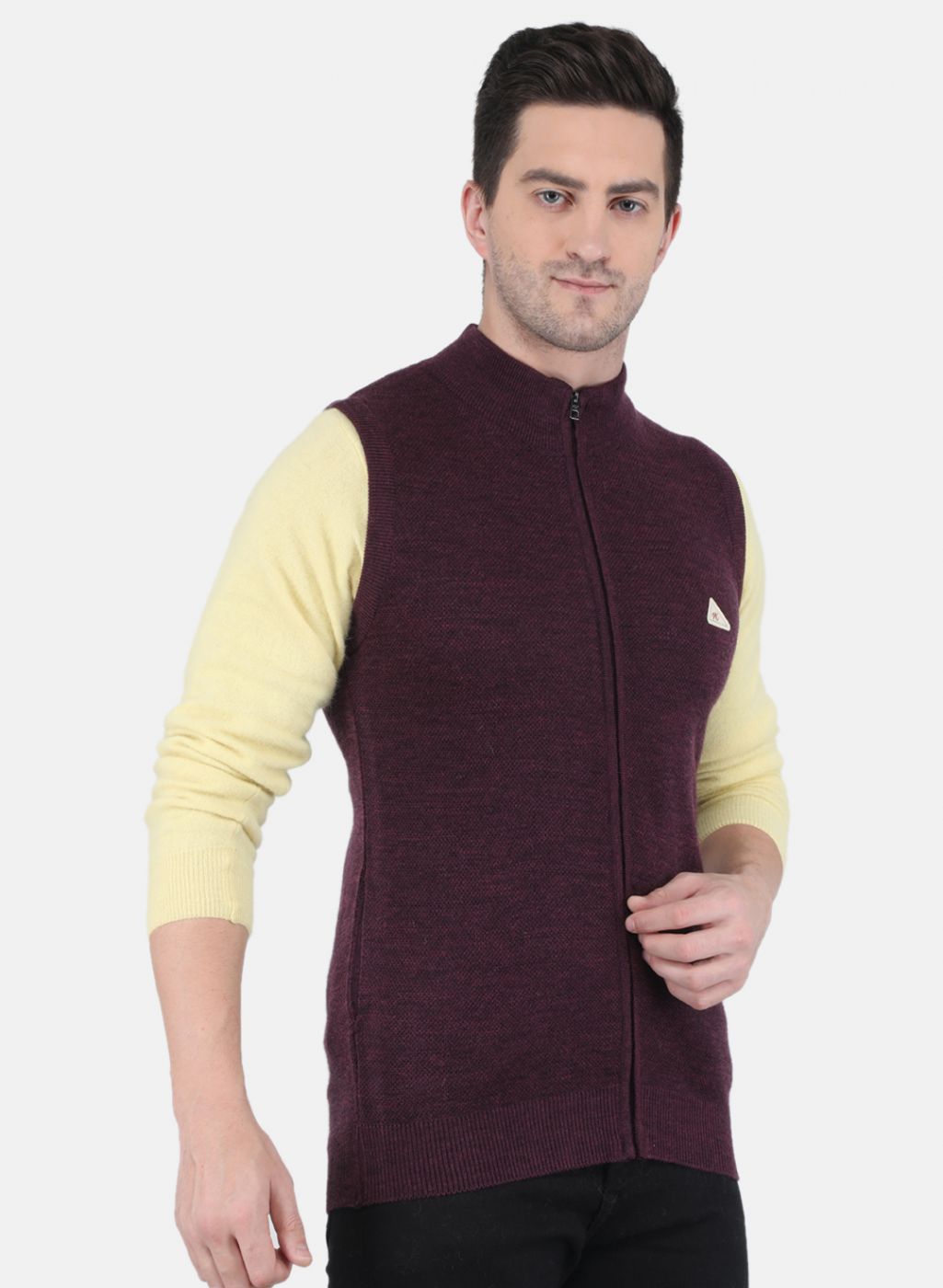 Men Maroon Self design Sweater