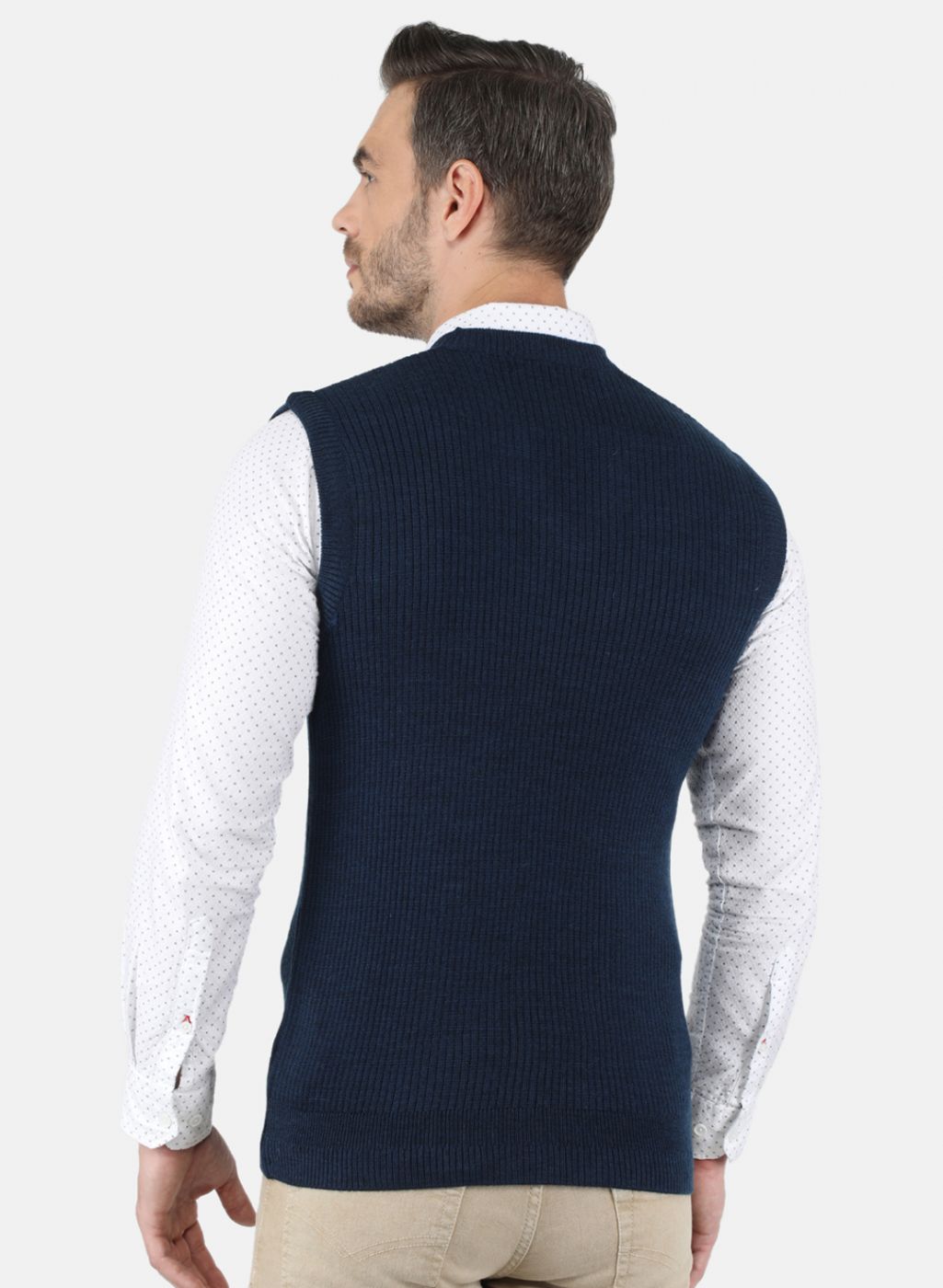 Men NAvy Blue Self Design Sweater