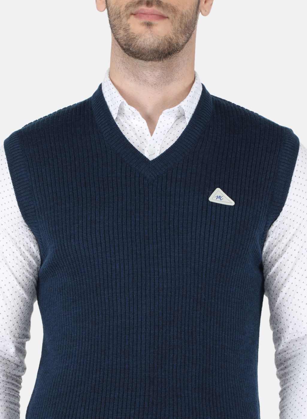 Men NAvy Blue Self Design Sweater