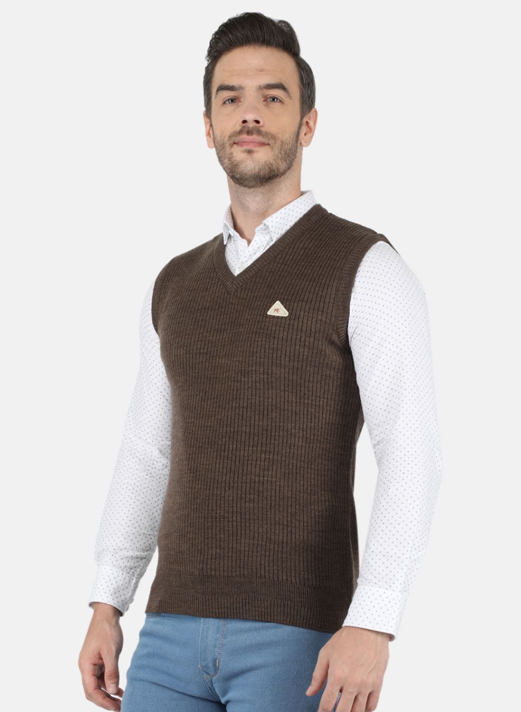 Men Brown Self Design Sweater