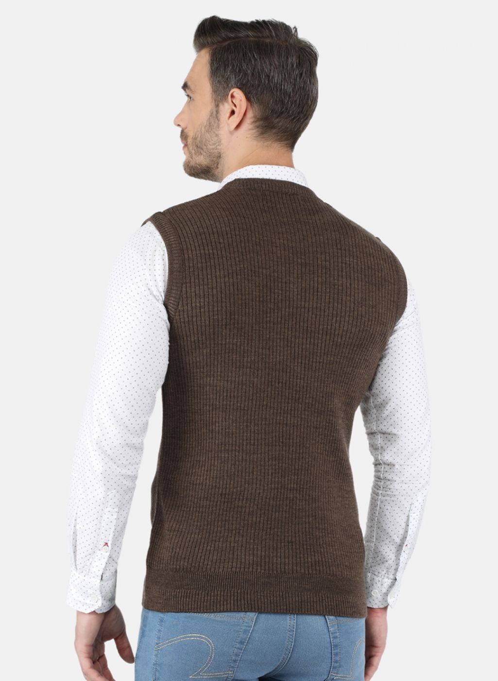 Men Brown Self Design Sweater