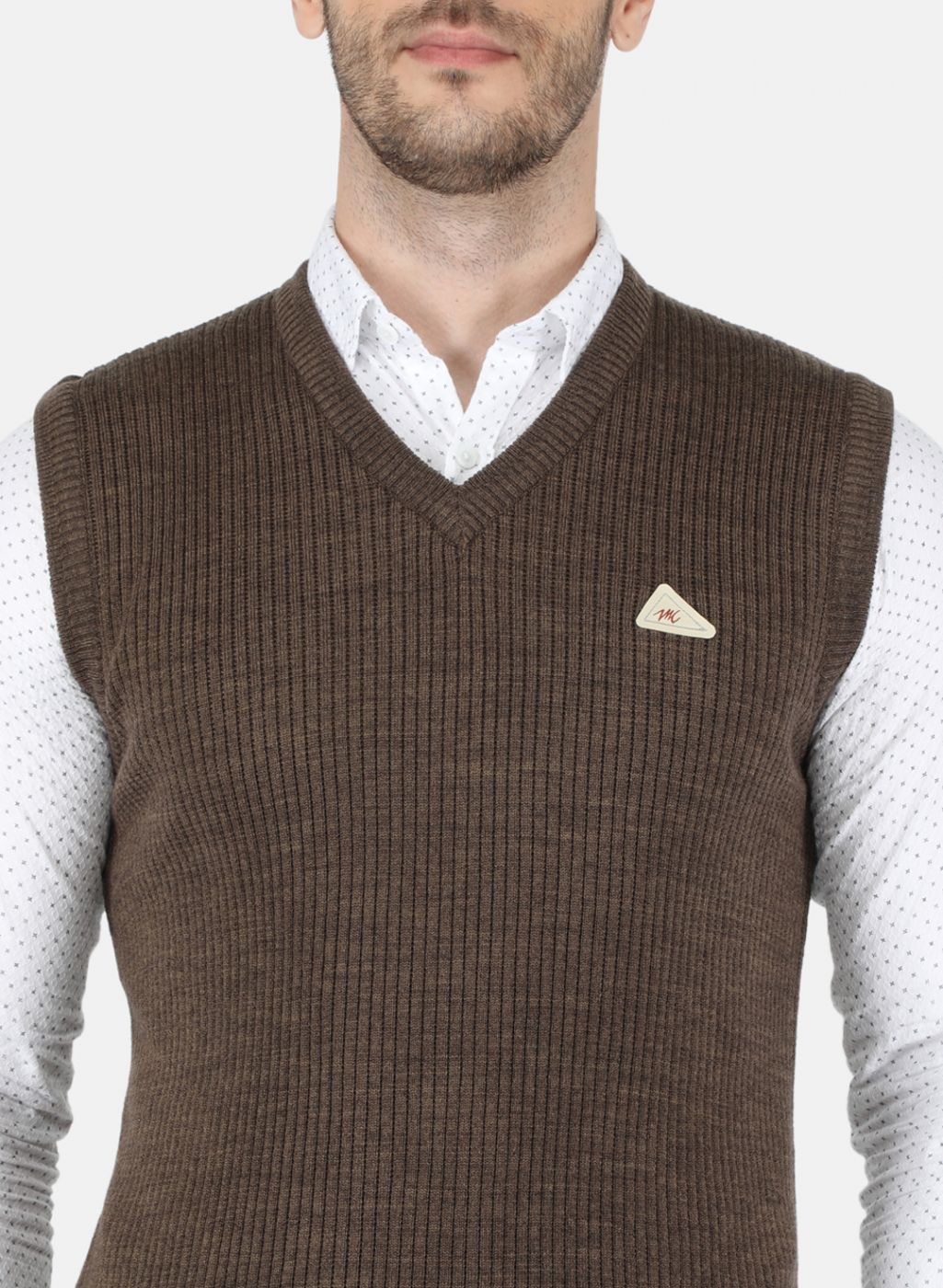 Men Brown Self Design Sweater