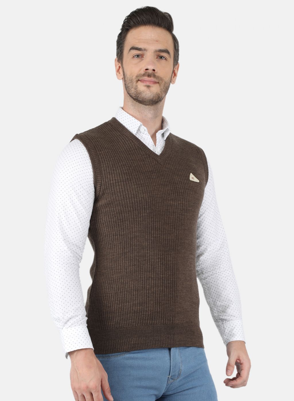 Men Brown Self Design Sweater