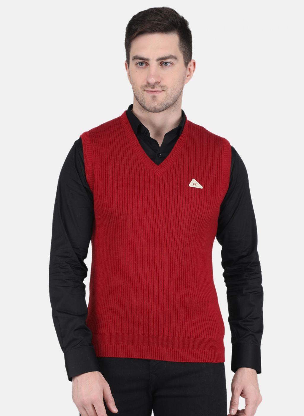 Men Maroon Self Design Sweater