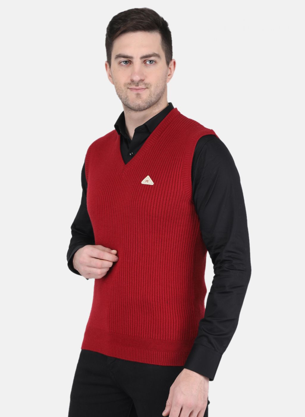 Men Maroon Self Design Sweater