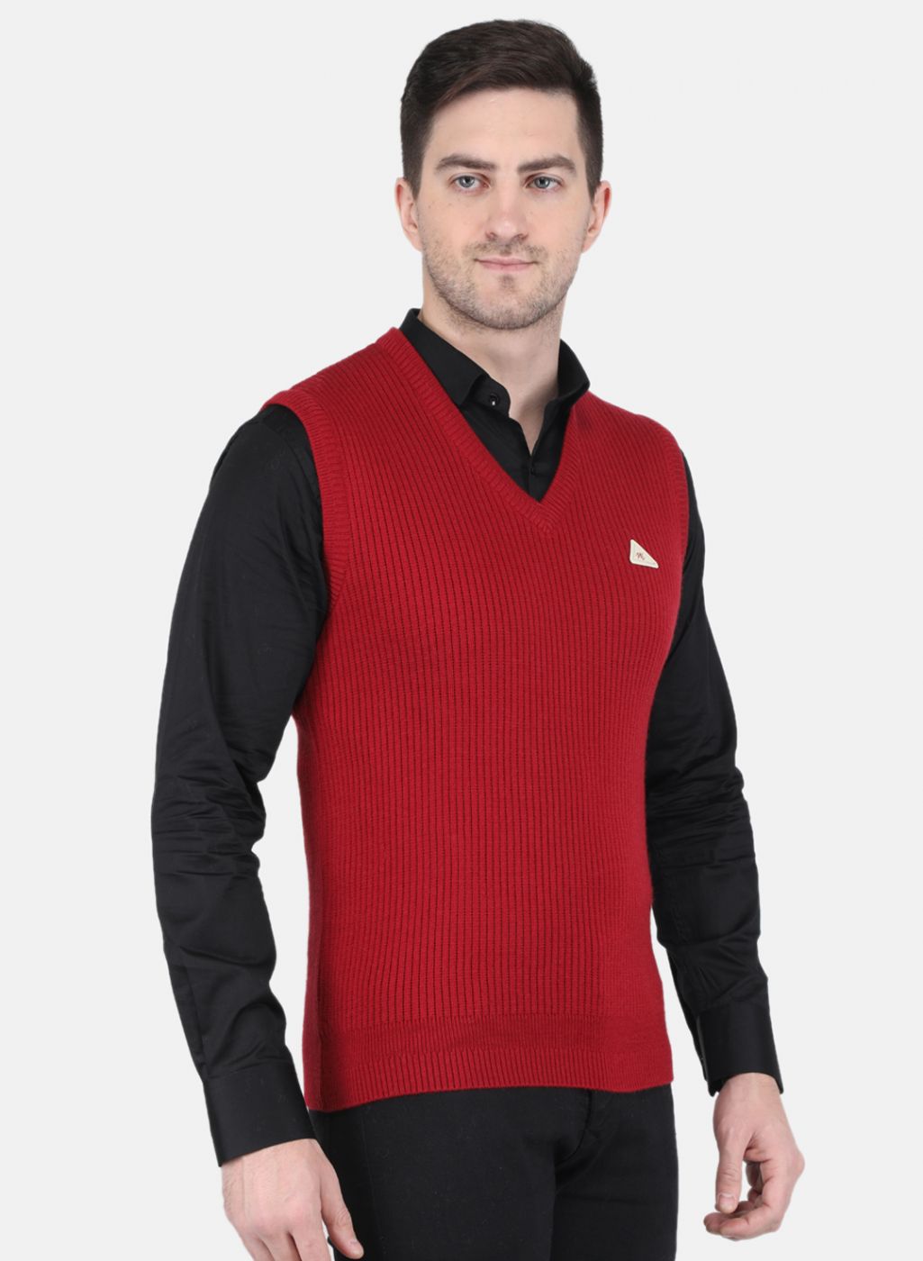 Men Maroon Self Design Sweater