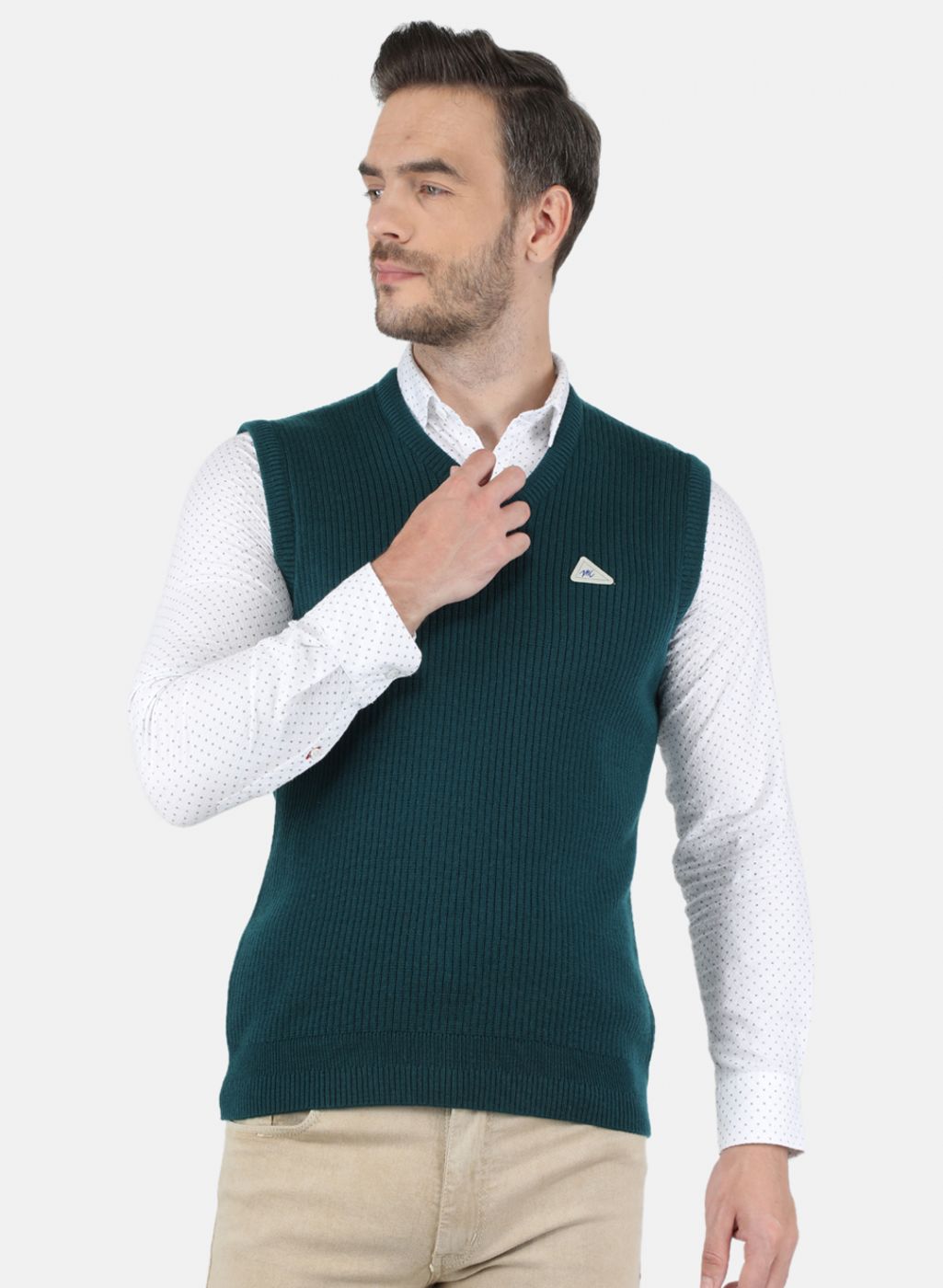 Men Green Self Design Sweater