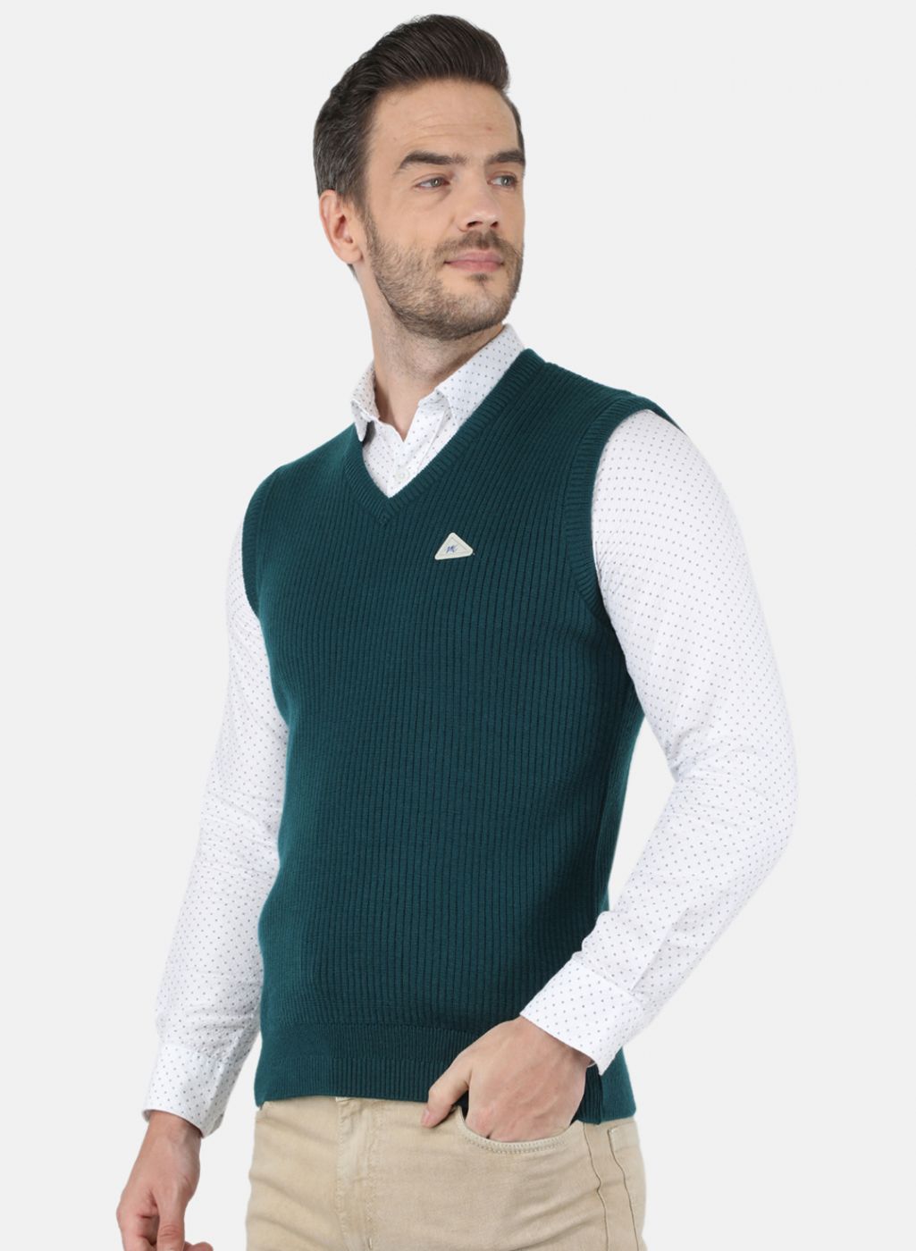 Men Green Self Design Sweater