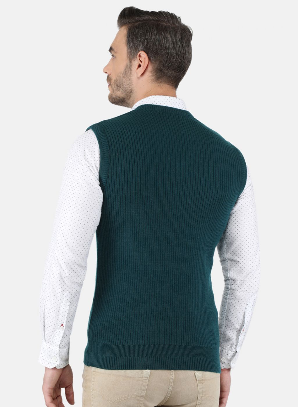 Men Green Self Design Sweater