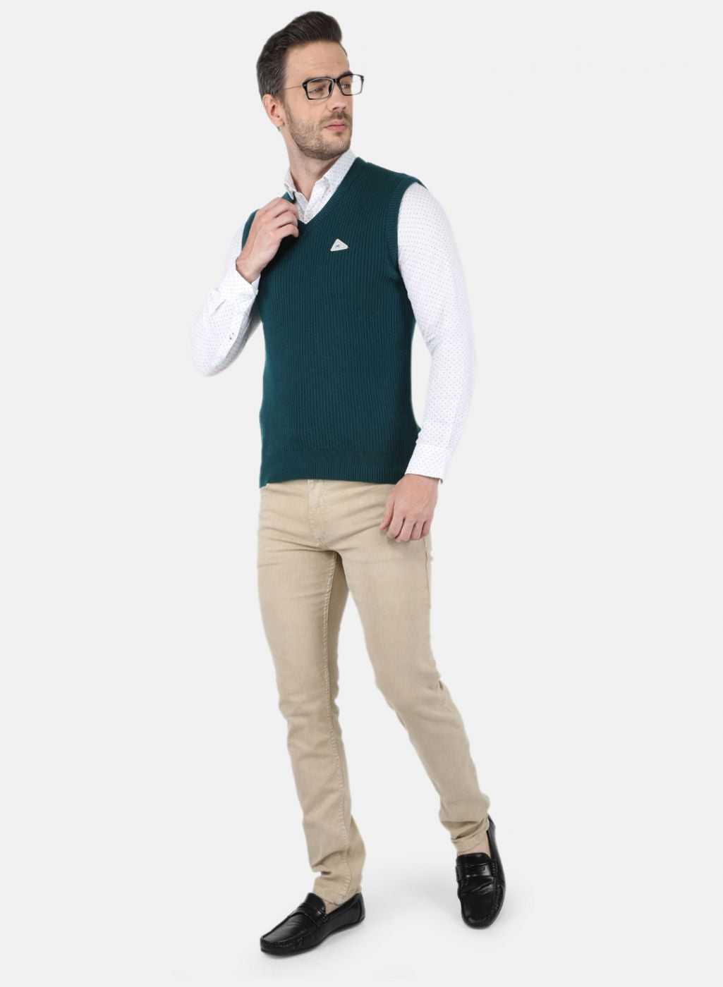 Men Green Self Design Sweater