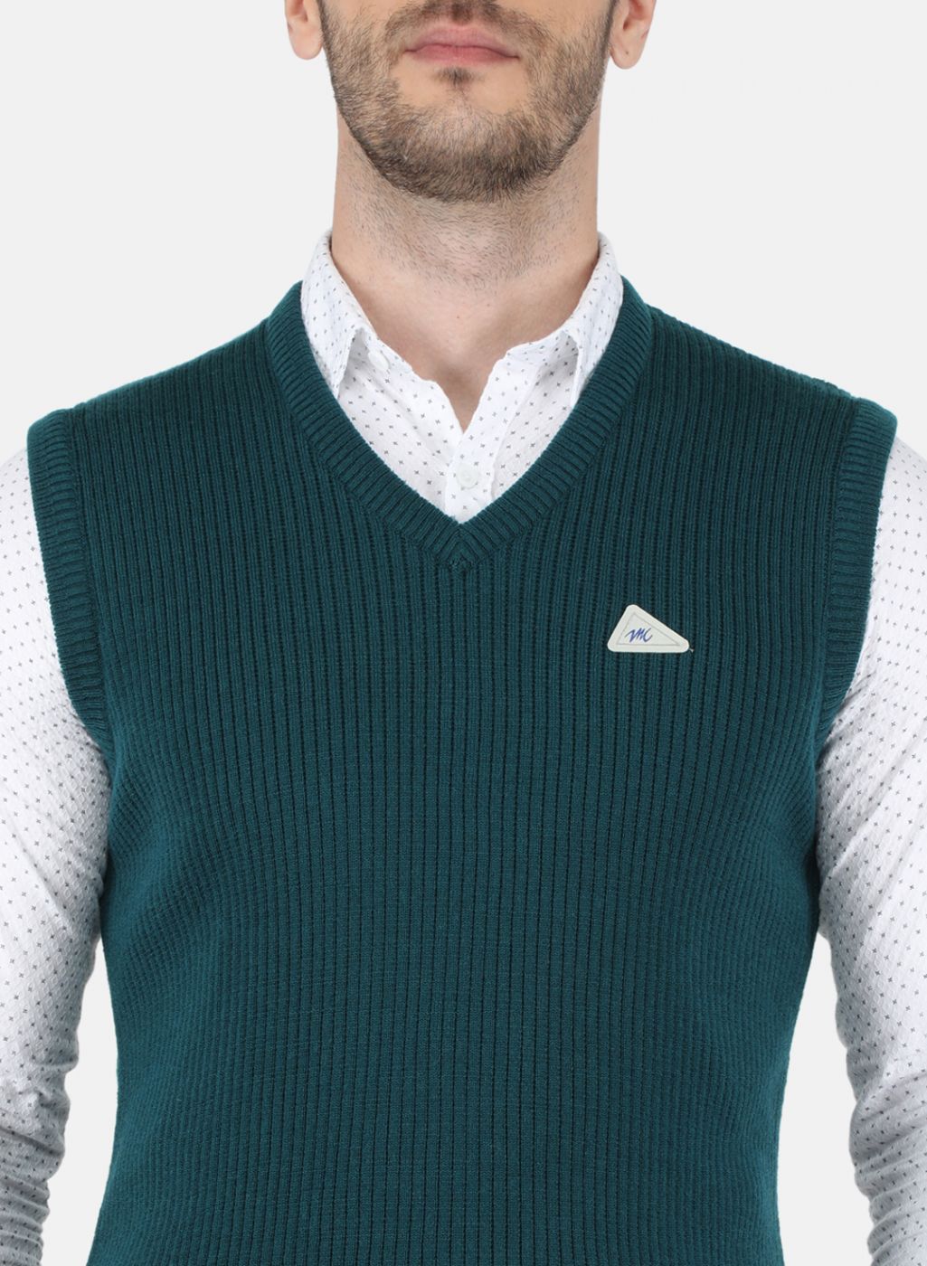 Men Green Self Design Sweater