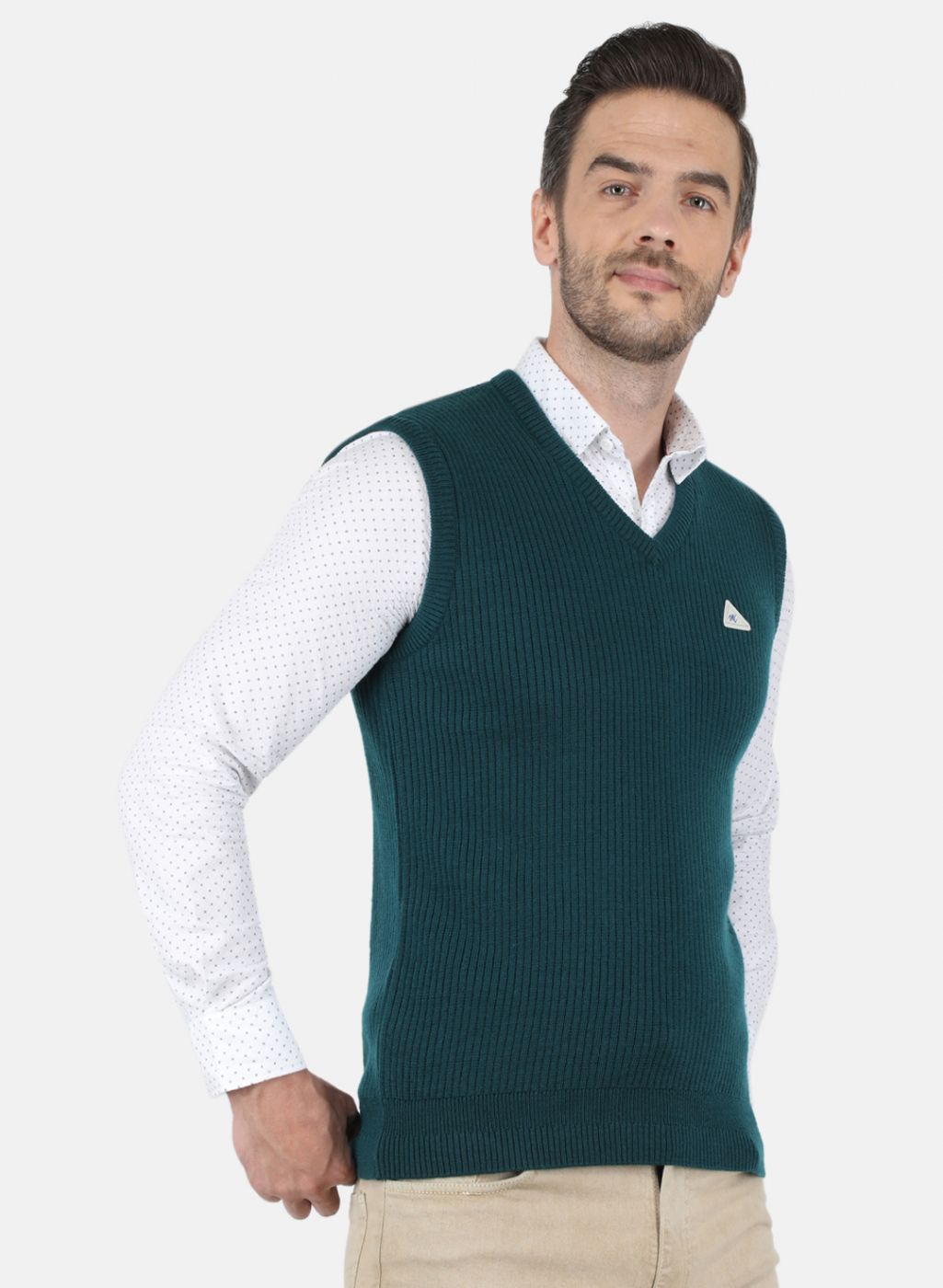 Men Green Self Design Sweater