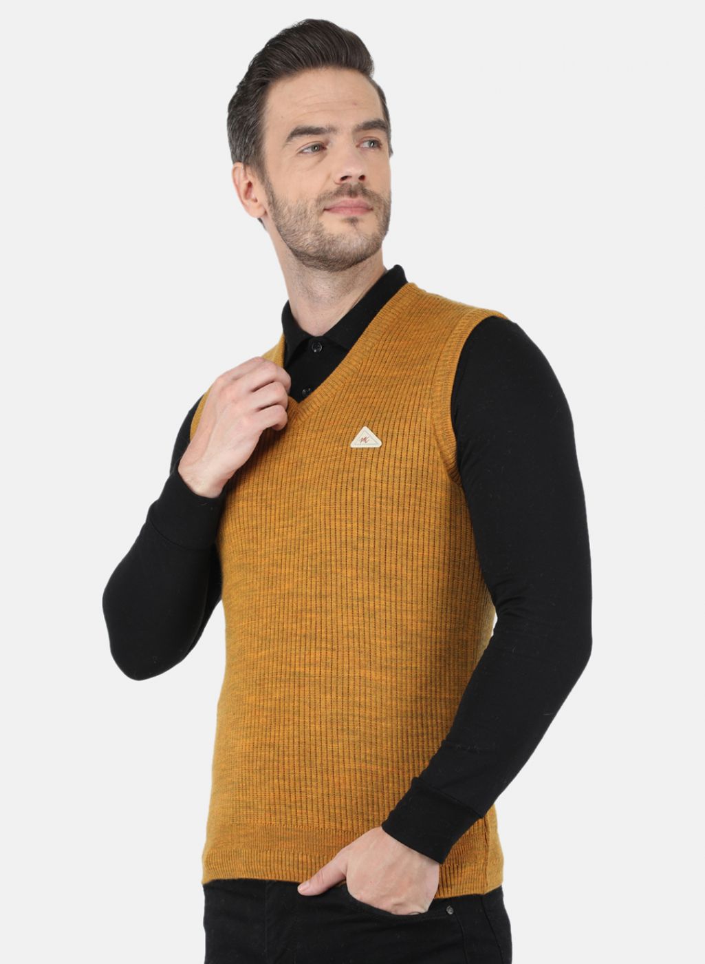 Men Yellow Self Design Sweater