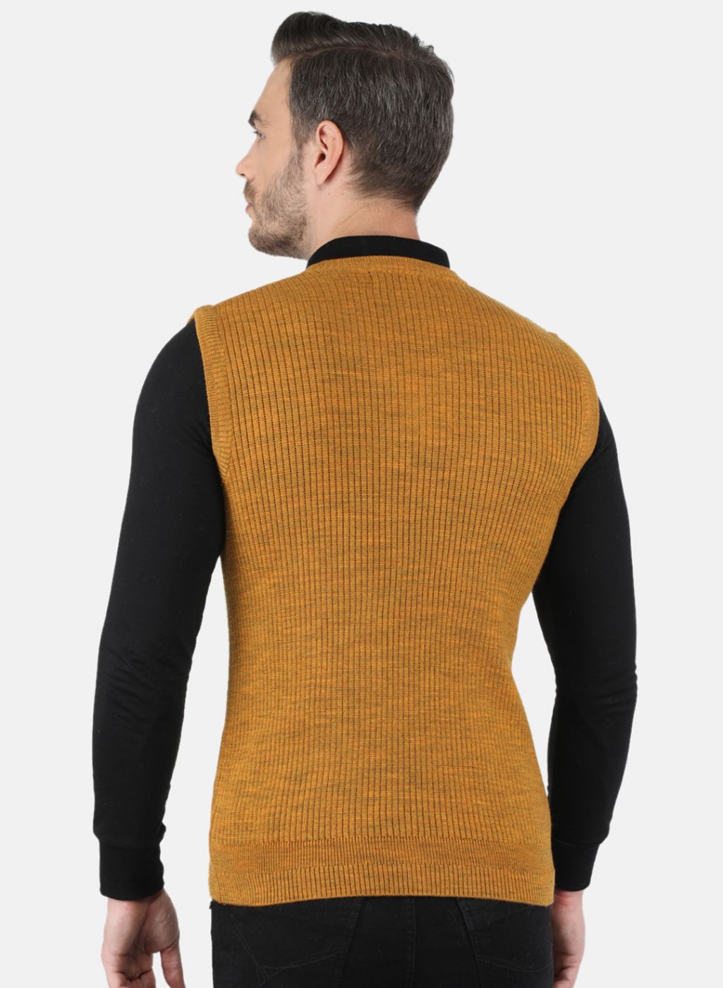 Men Yellow Self Design Sweater