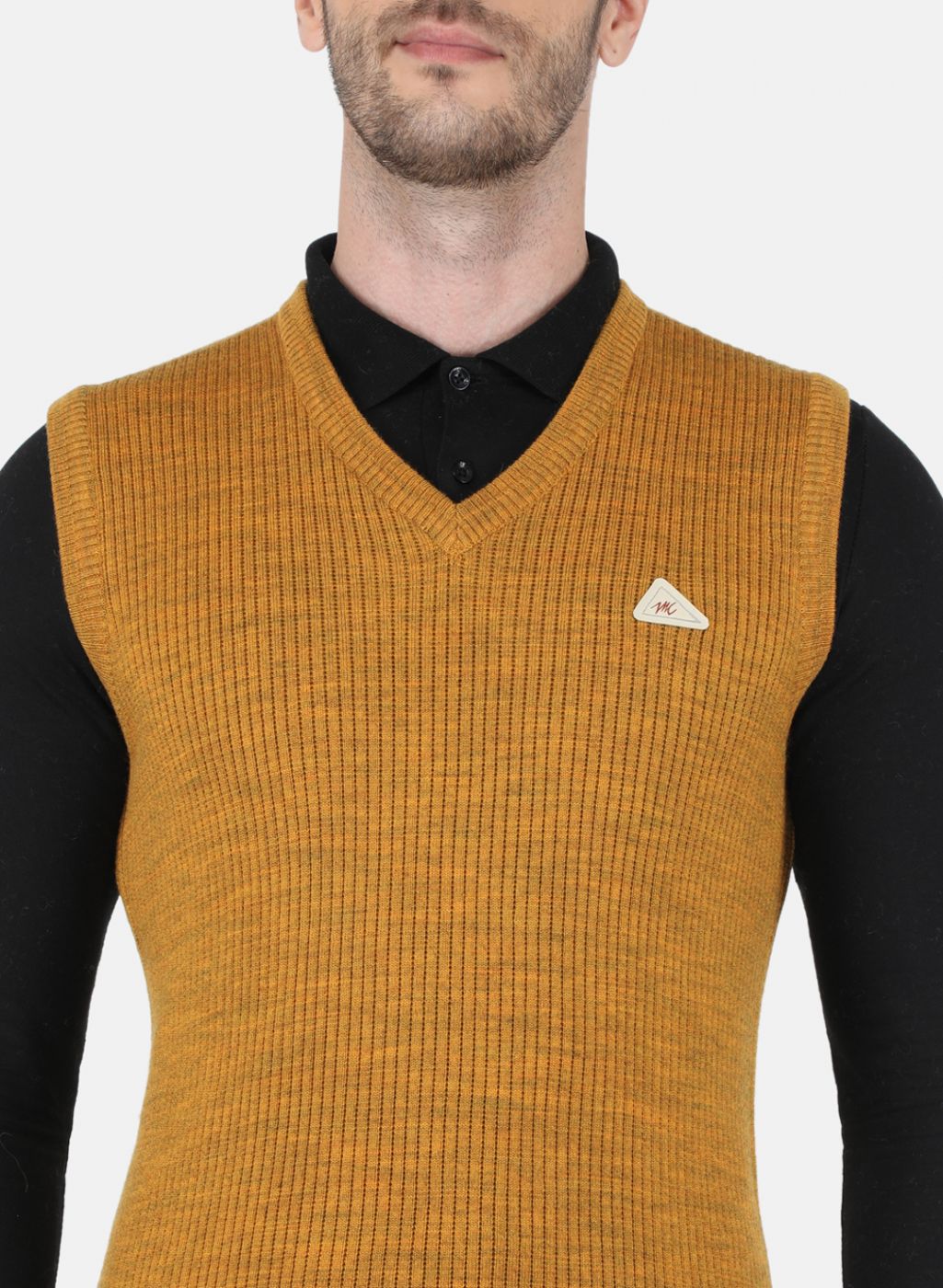 Men Yellow Self Design Sweater