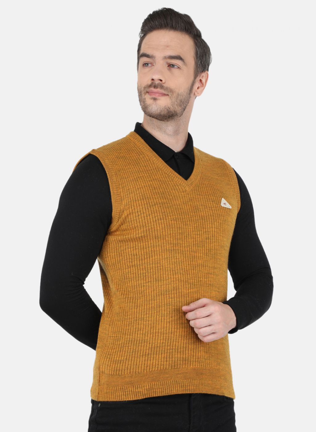 Men Yellow Self Design Sweater