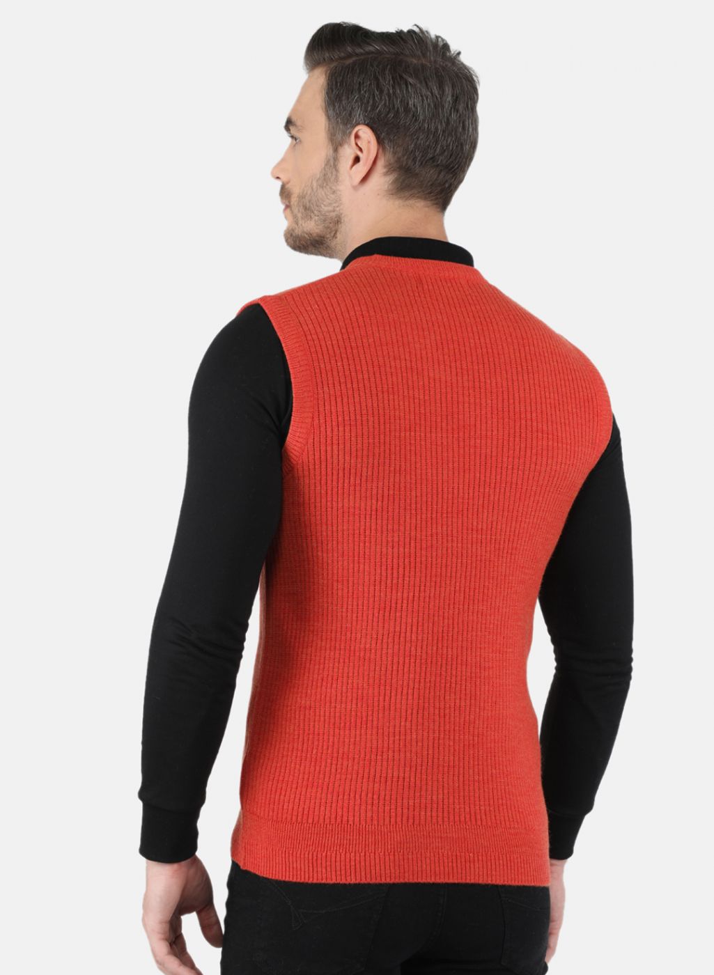 Men Orange Self Design Sweater