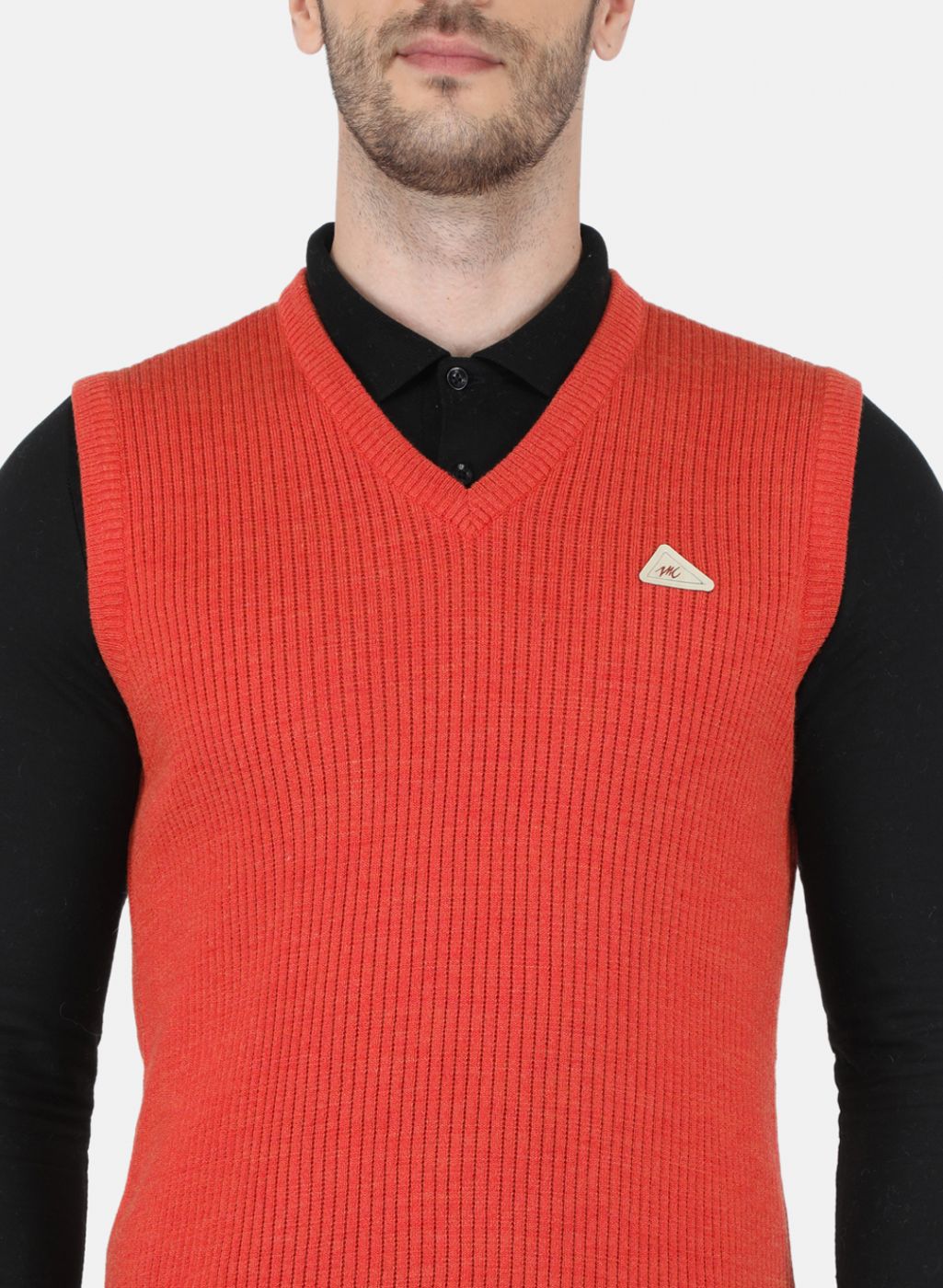 Men Orange Self Design Sweater