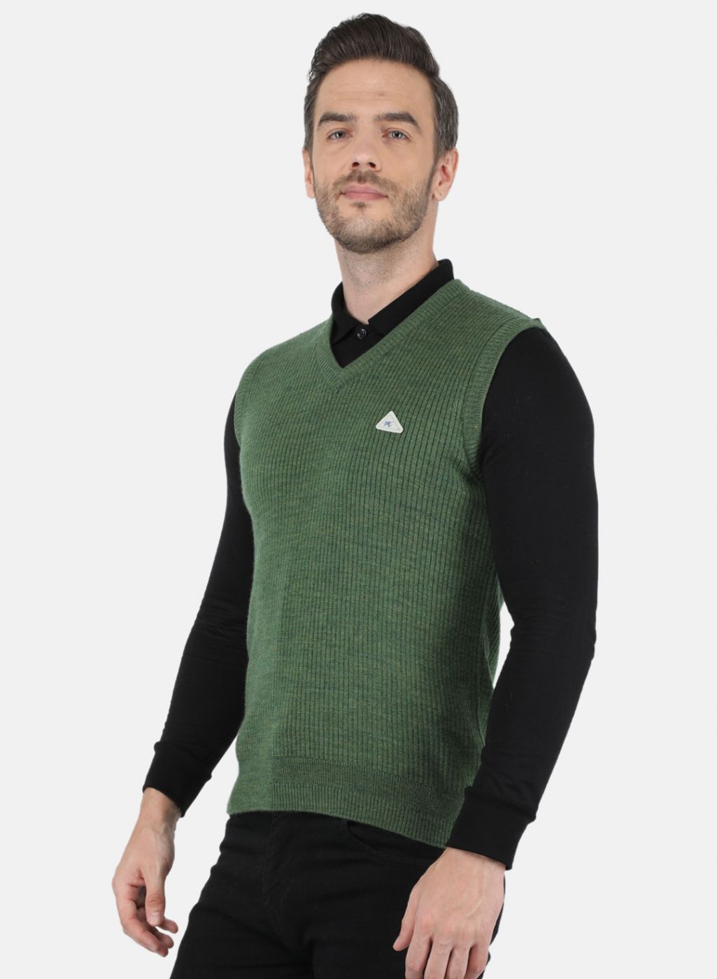 Men Olive Self Design Sweater