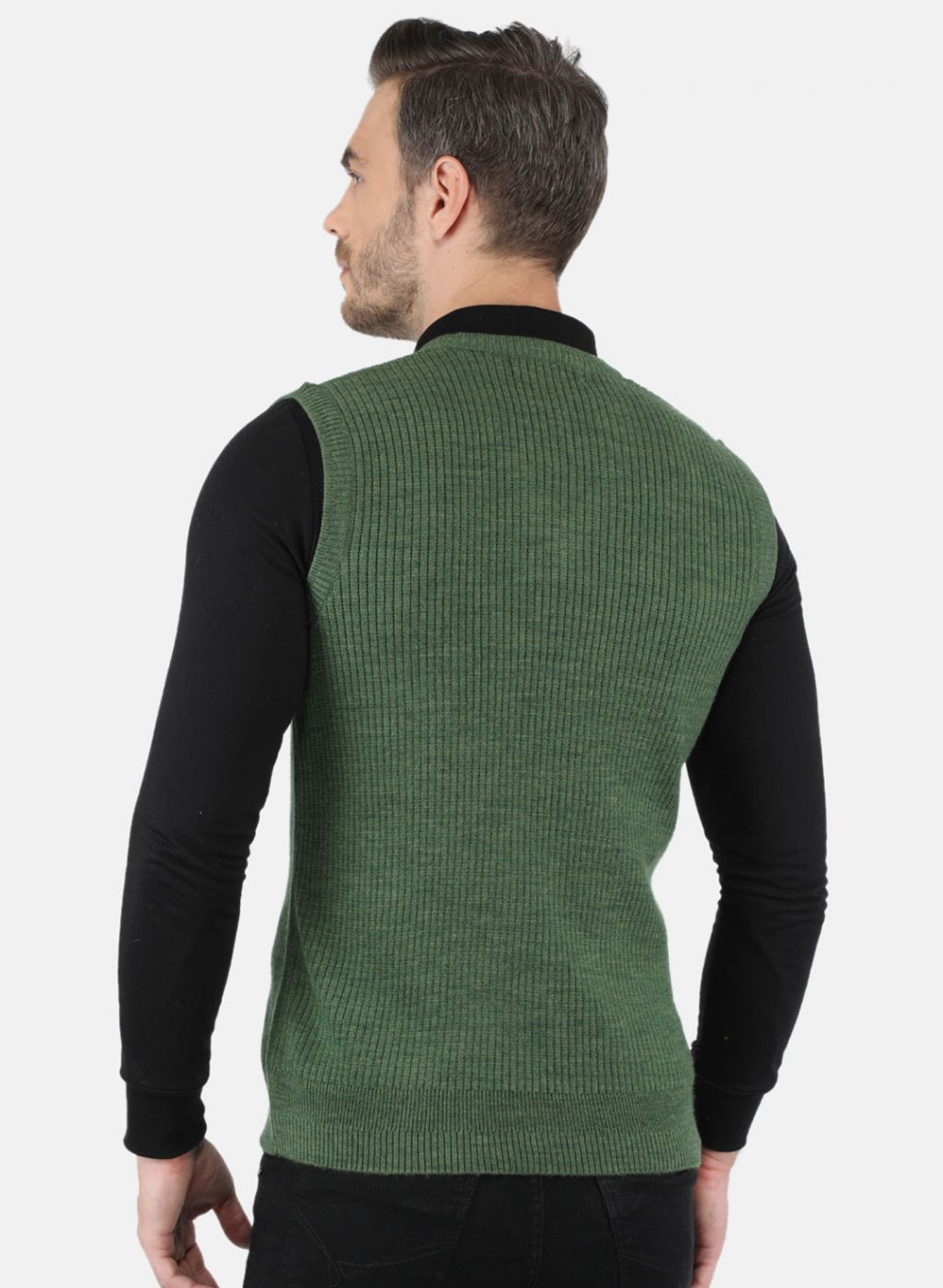 Men Olive Self Design Sweater