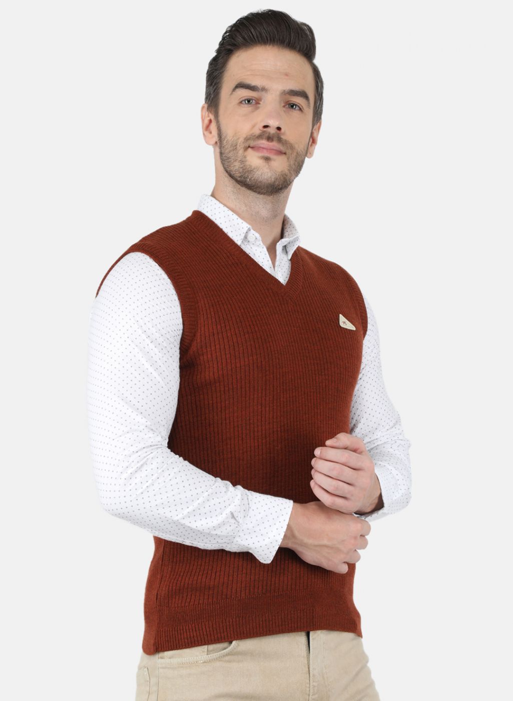 Men Brown Self Design Sweater