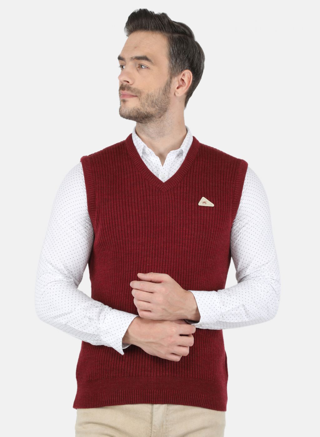 Men Maroon Self Design Sweater