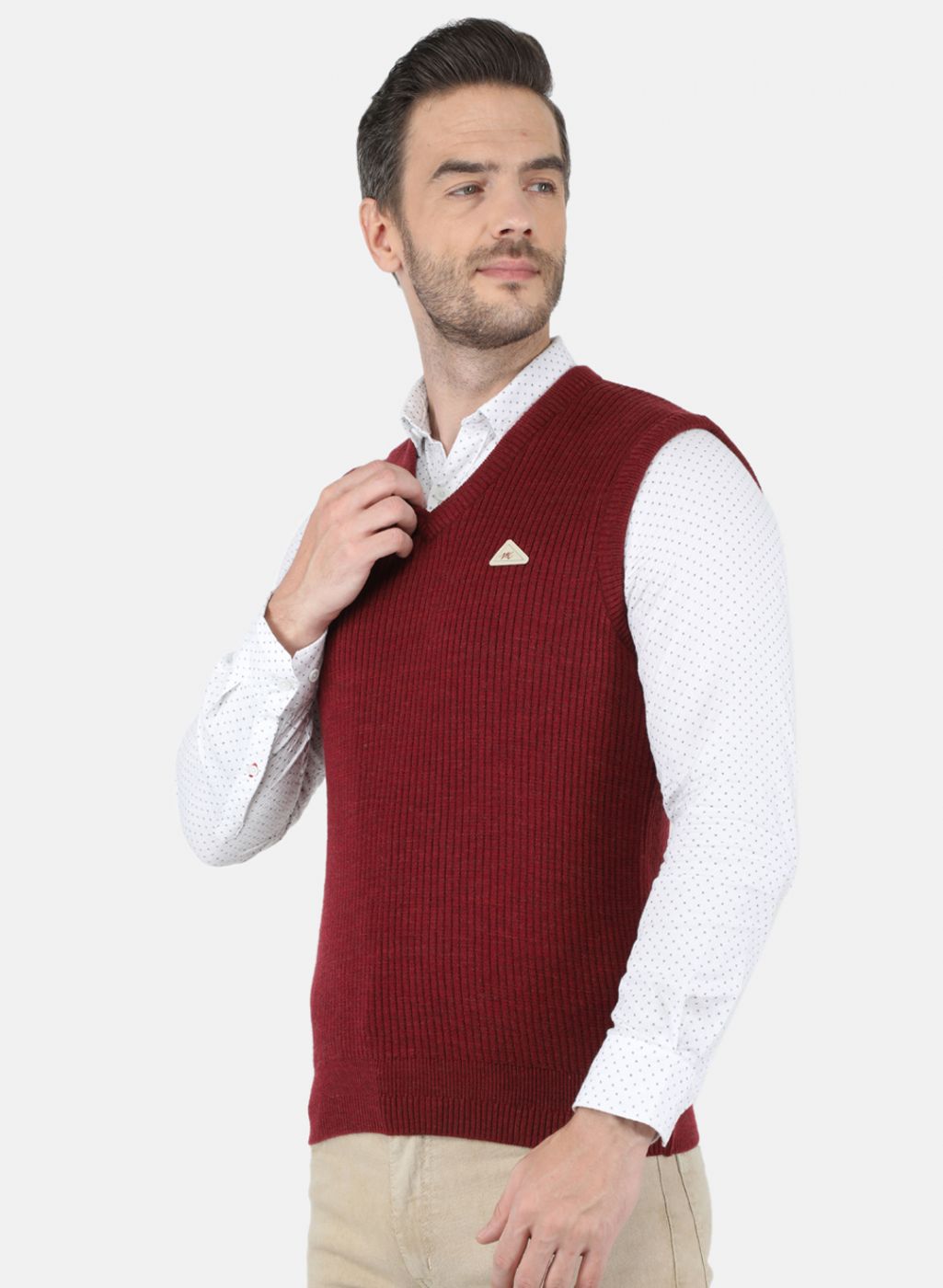 Men Maroon Self Design Sweater