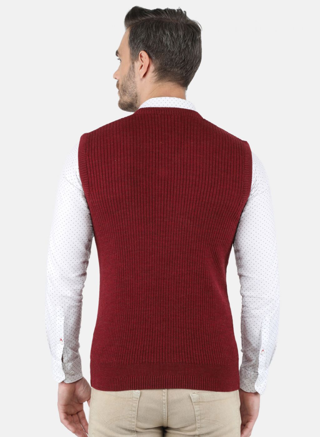 Men Maroon Self Design Sweater