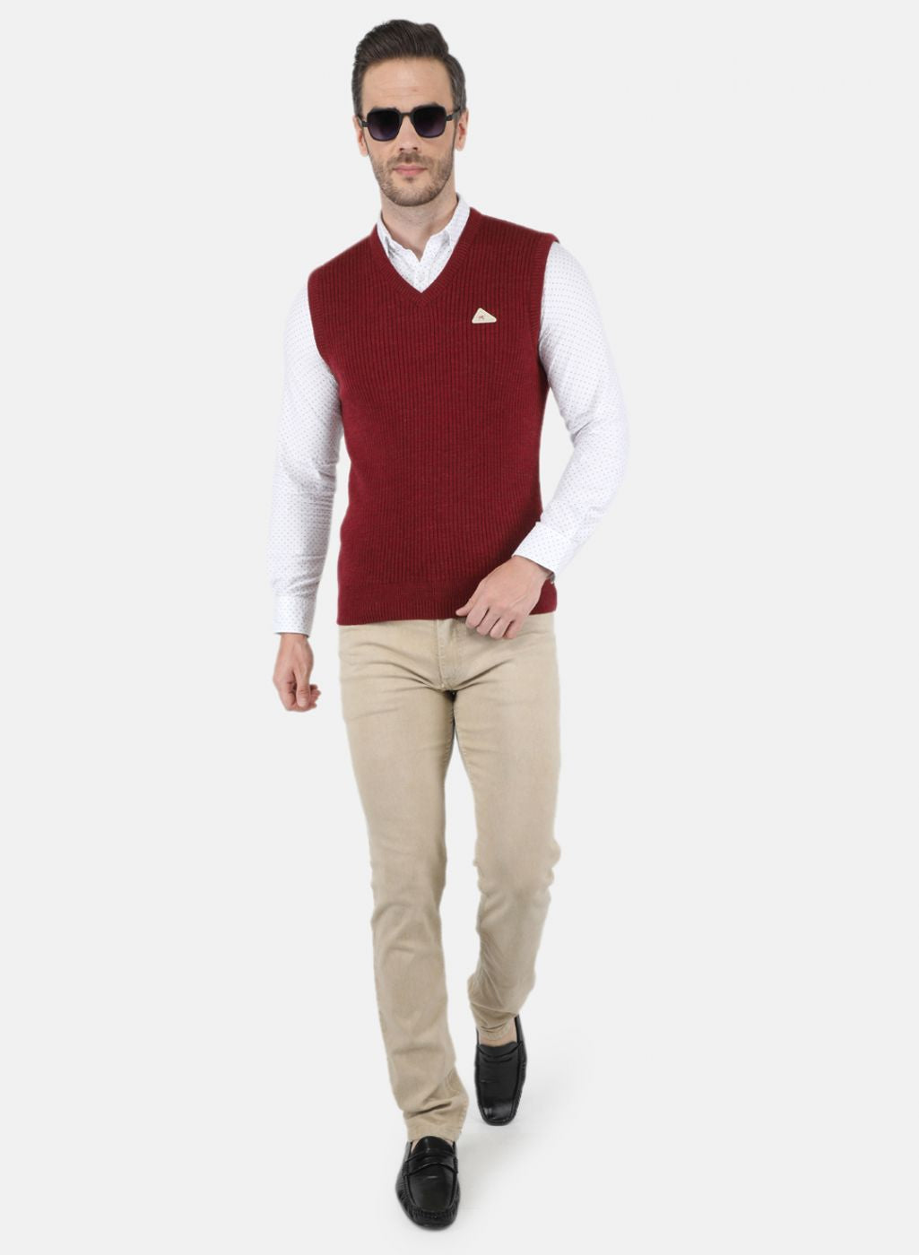 Men Maroon Self Design Sweater