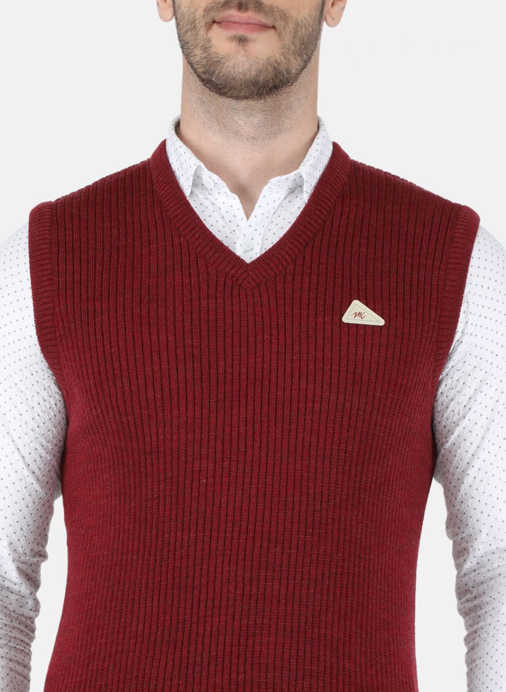 Men Maroon Self Design Sweater