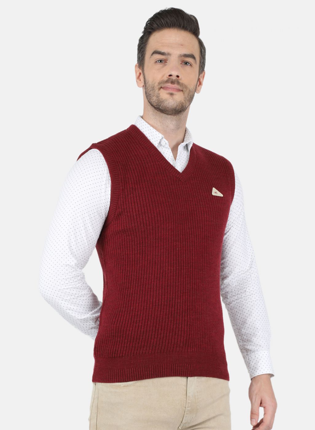 Men Maroon Self Design Sweater