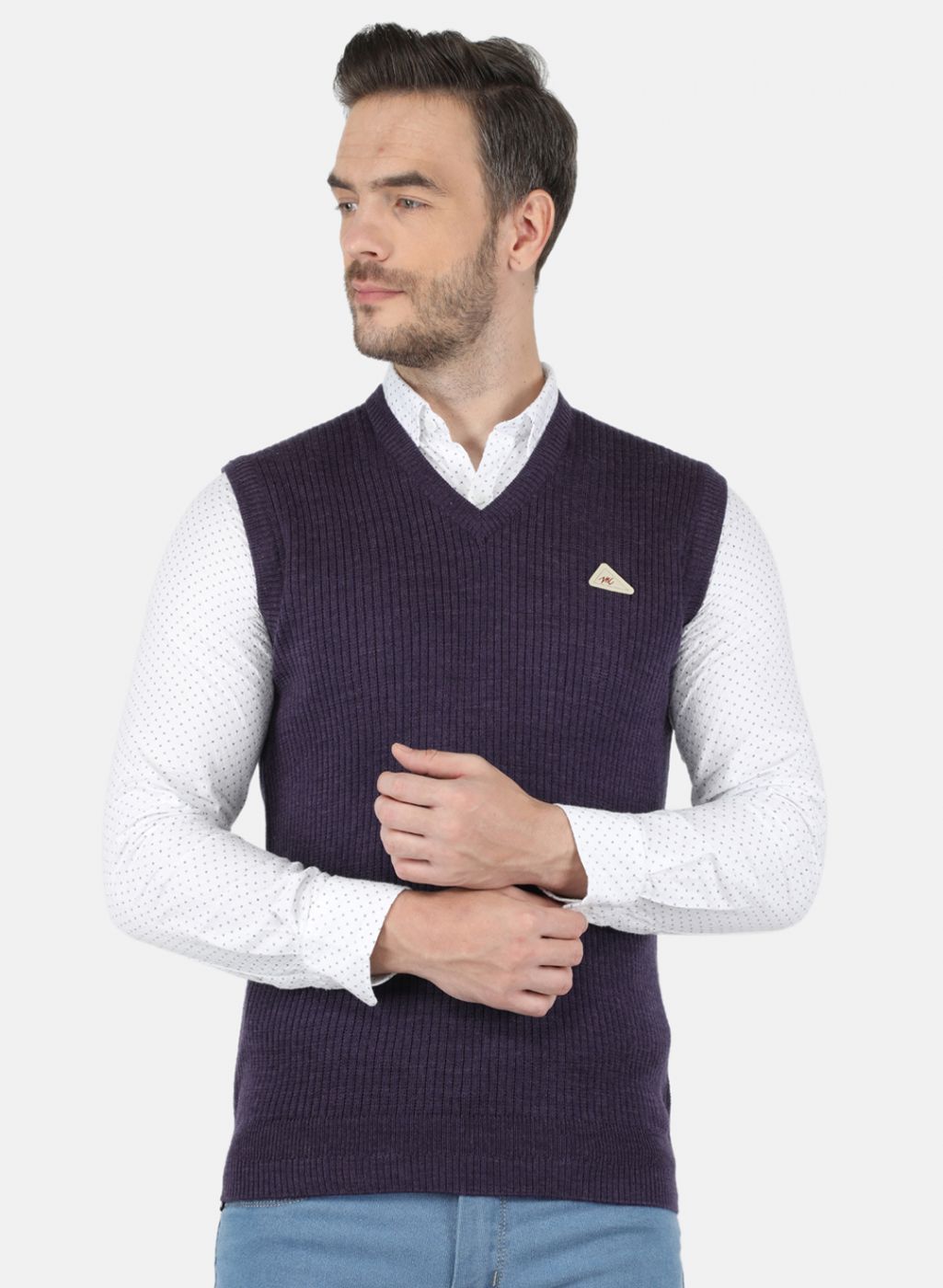 Men Purple Self Design Sweater