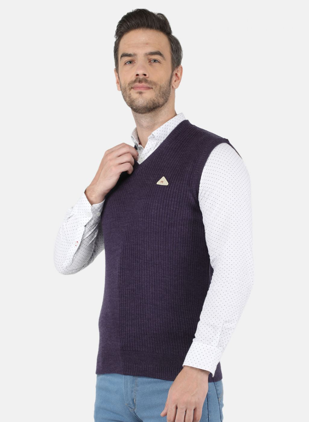 Men Purple Self Design Sweater