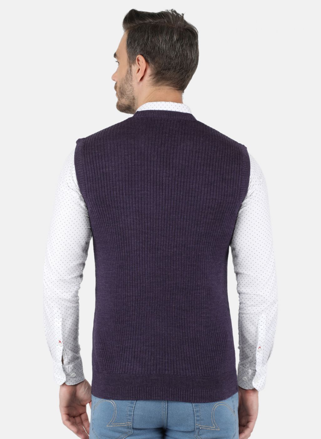 Men Purple Self Design Sweater