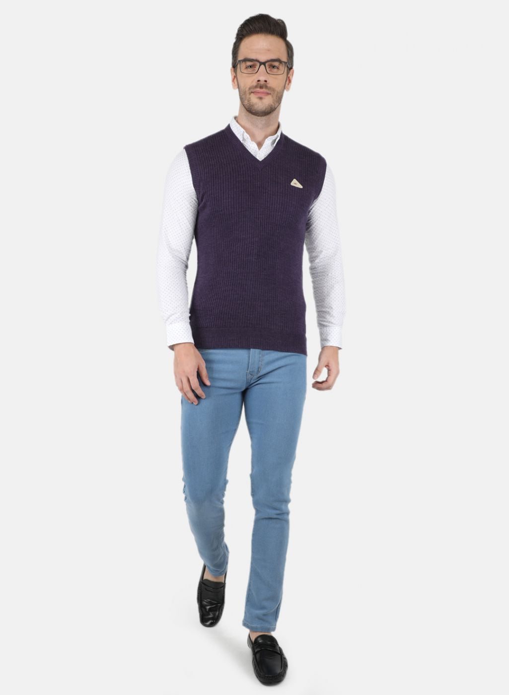 Men Purple Self Design Sweater