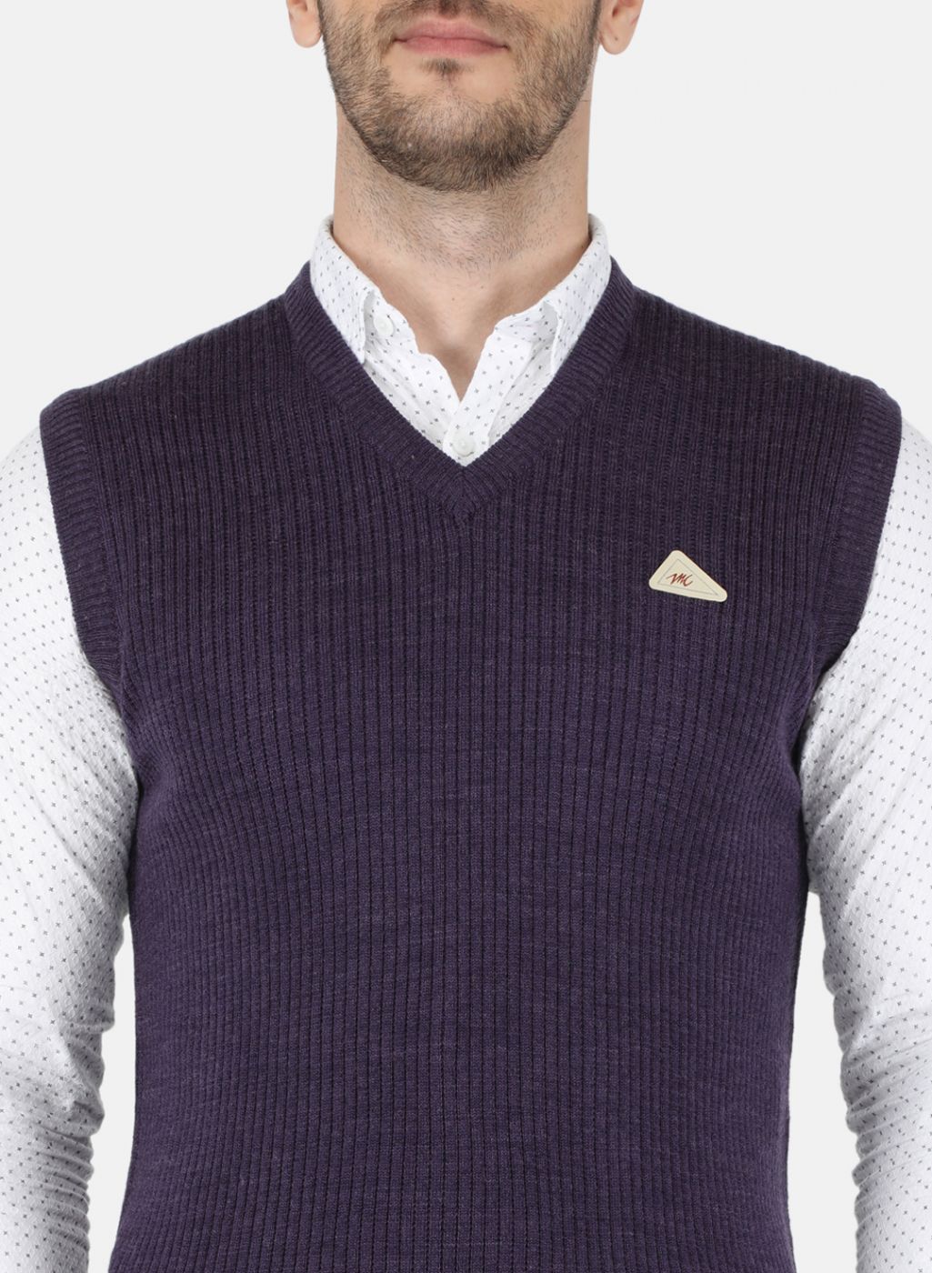 Men Purple Self Design Sweater