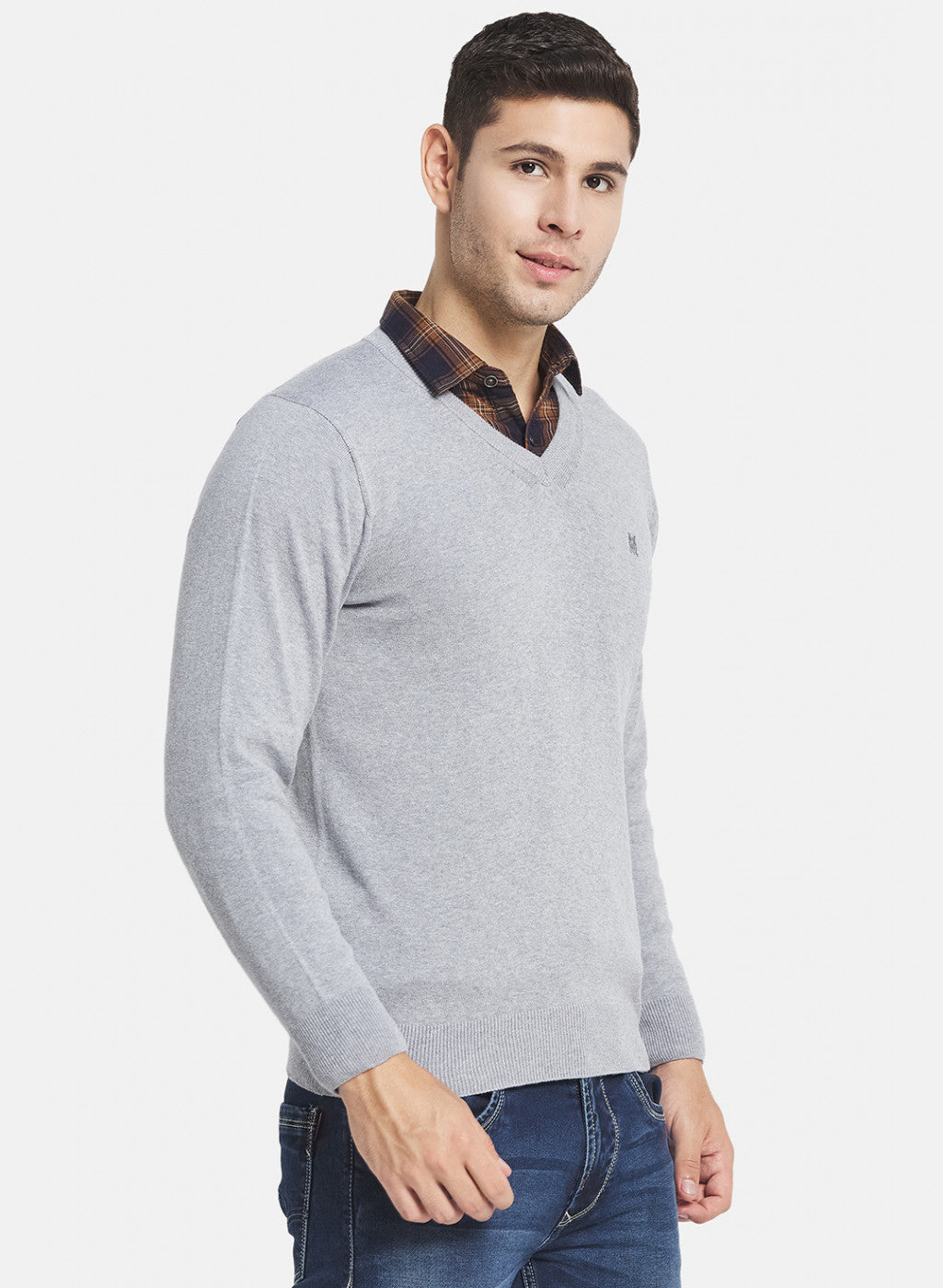 Men Grey Solid Pullover