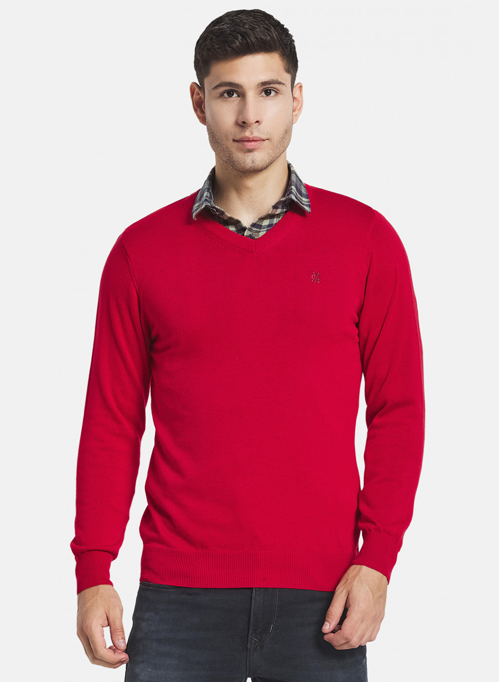 Men Red Solid Pullover