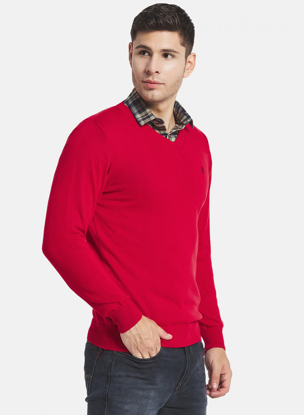 Men Red Solid Pullover