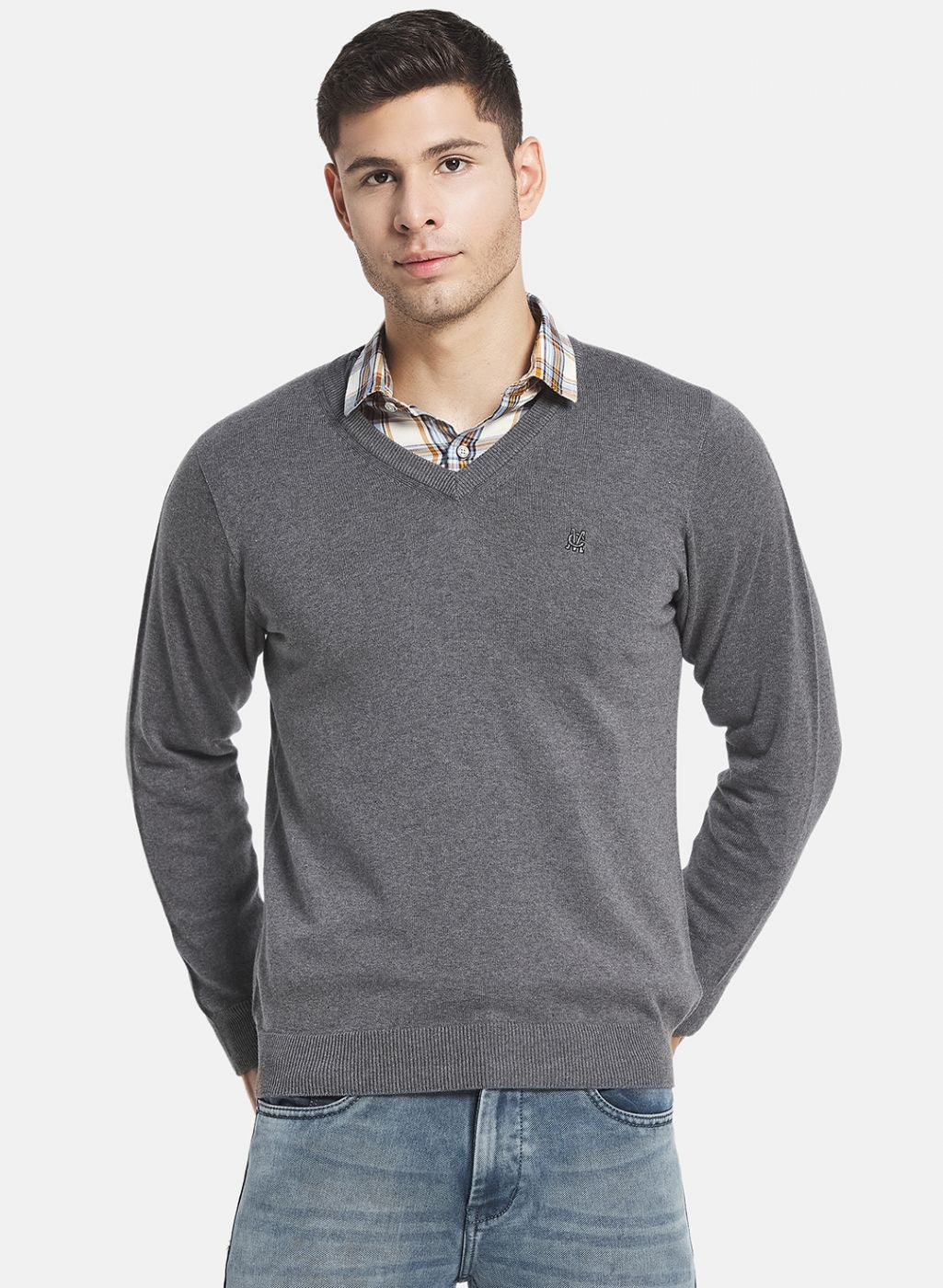 Men Grey Solid Pullover