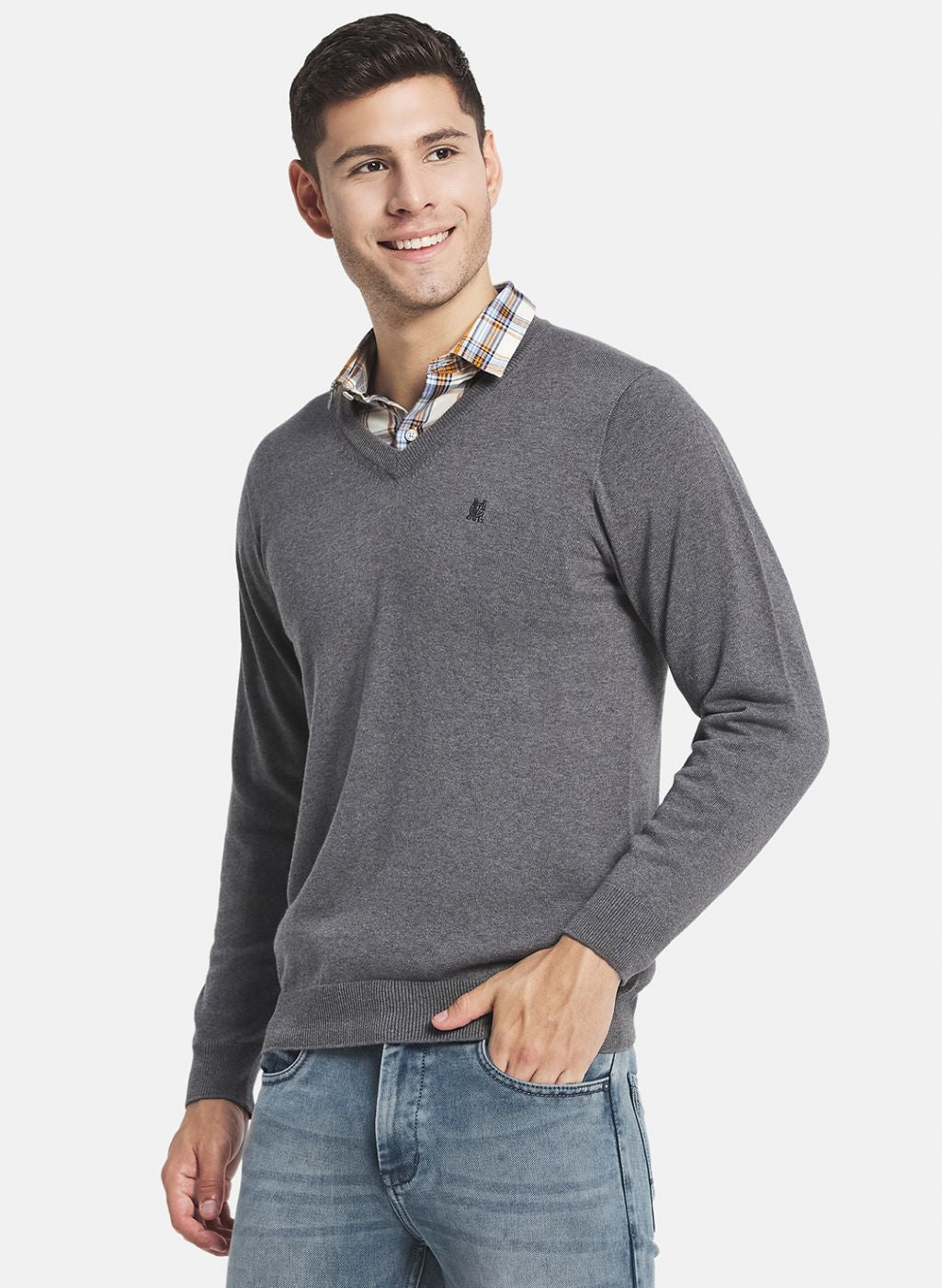 Men Grey Solid Pullover