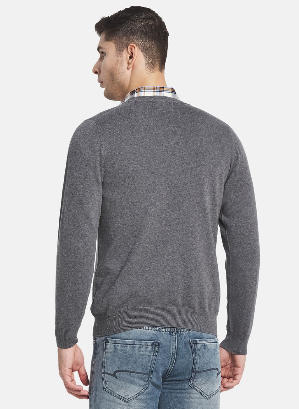 Men Grey Solid Pullover