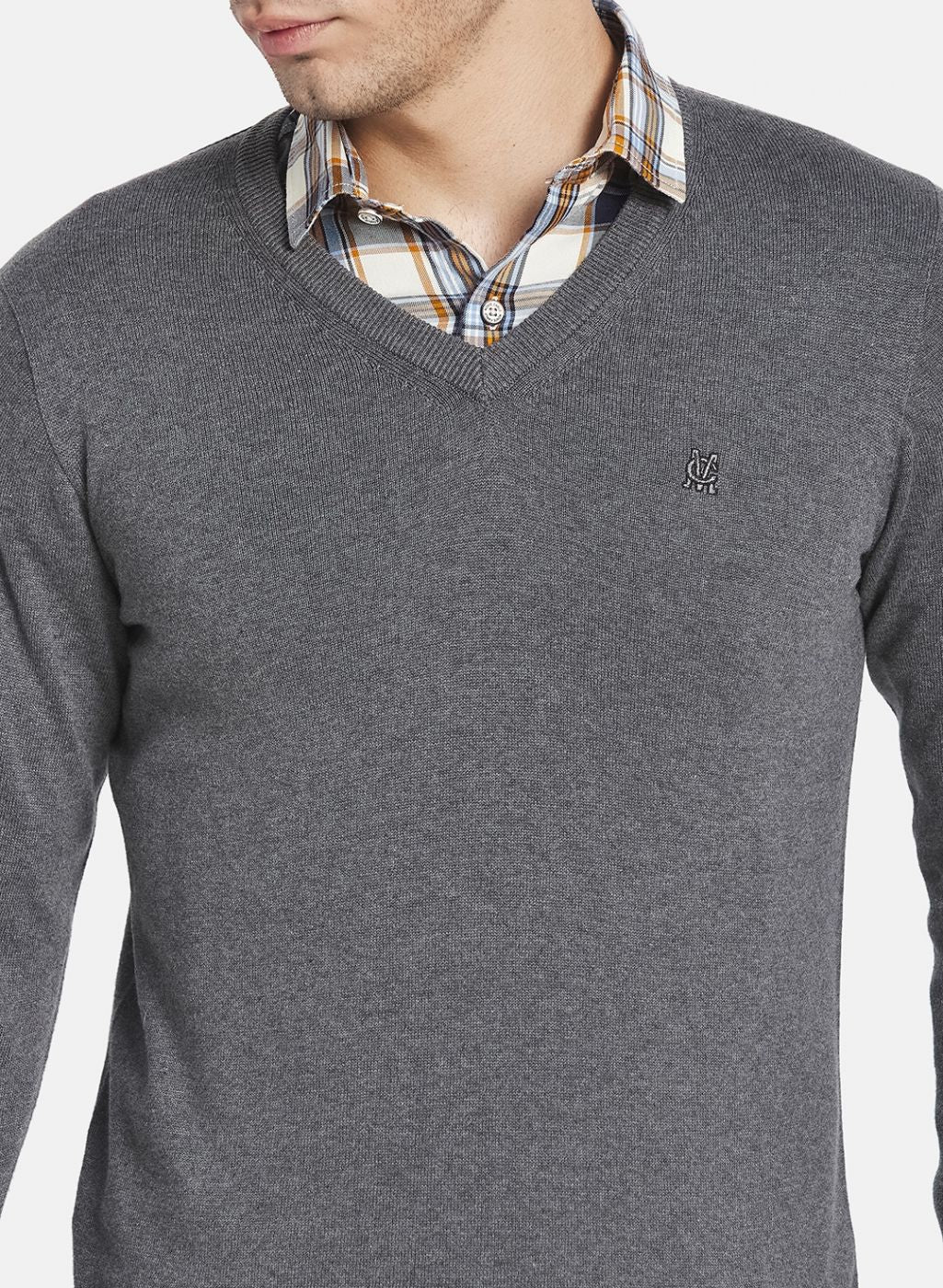 Men Grey Solid Pullover